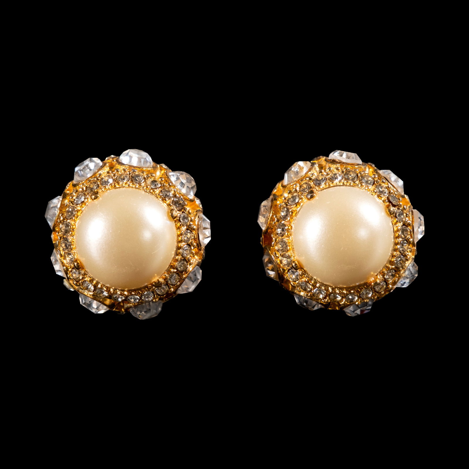 A Pair of Kenneth Lane Faux Pearl and Rhinestone Earclips (1 of 1)