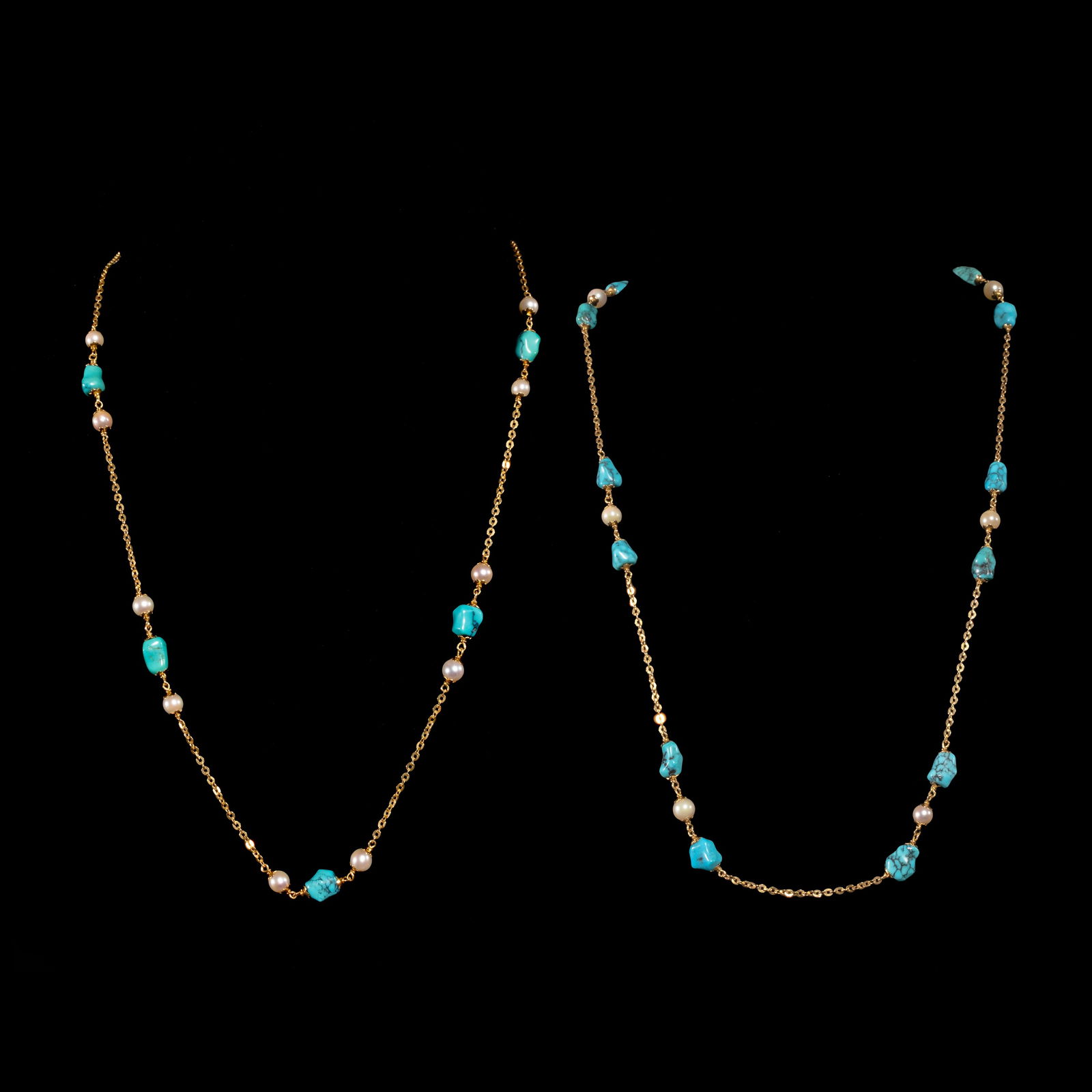 A Set of Turquoise and Pearl Station Necklaces in 18k (1 of 1)