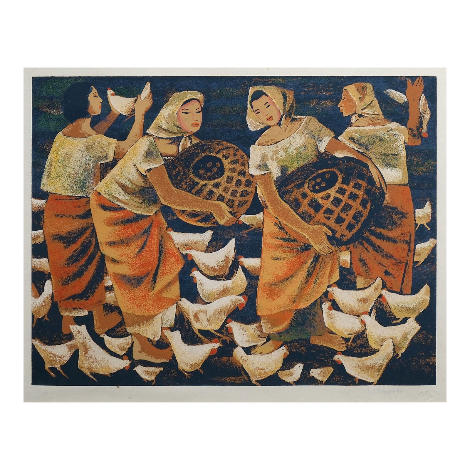 Anita Magsaysay-Ho (1914 - 2012): PROPERTY OF A DISTINGUISHED LADYCatching Chicken hand-signed (lower right) serigraph, 1/100 15” x 19” (38 cm x 48 cm)