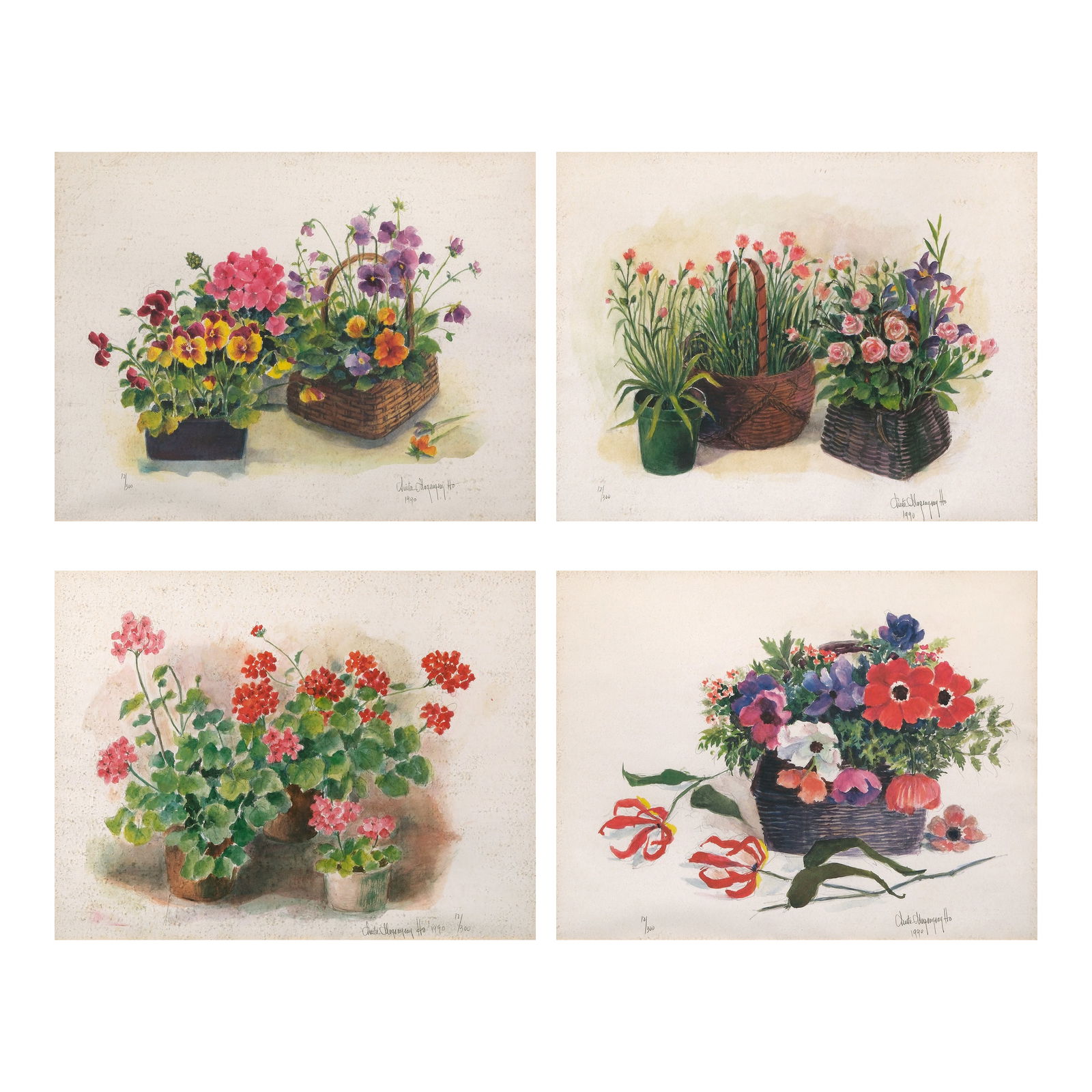 Anita Magsaysay-Ho (1914 - 2012): a.) Untitled hand-signed and dated 1990 (lower right) print 12/300 13” x 17” (33 cm x 43 cm)b.) Untitled hand-signed and dated 1990 (lower right) print 12/300 13” x 17” (33 cm