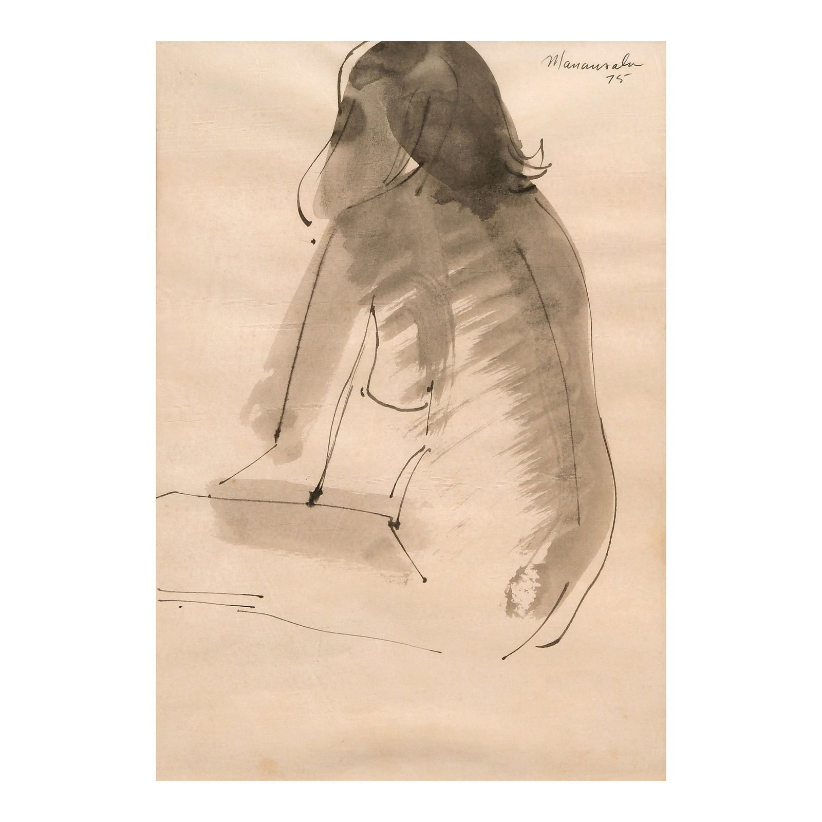 Vicente Manansala (1910 - 1981): Nudesigned and dated 1975 (upper right)watercolor and ink on paper11 1/2” x 8” (29 cm x 20 cm)