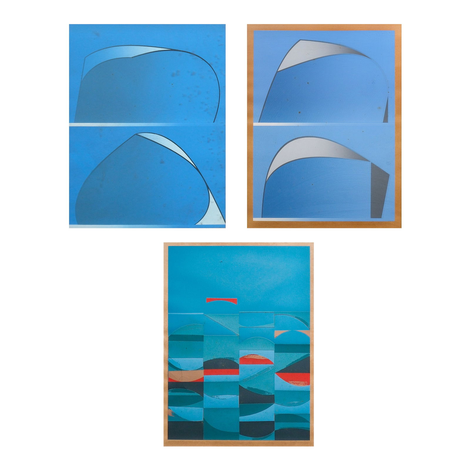 Rodolfo Samonte (b. 1941): a.) Curvation Blue No.7 hand-signed and dated 1977 (lower right)serigraph 14/2017” x 13” (43 cm x 33 cm) b.) Curvation on Blue No. 4 hand-signed and dated 1977 (lower right)serigraph, 14/2