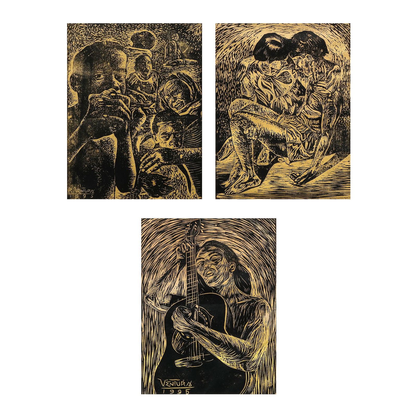 Ronald Ventura (b. 1973): a.) Untitledhand-signed and dated 1995 (lower right)rubber cut print12” x 9” (30 cm x 23 cm) b.) Untitledhand-signed and dated 1999 (lower left)rubber cut print12” x 9” (30 cm