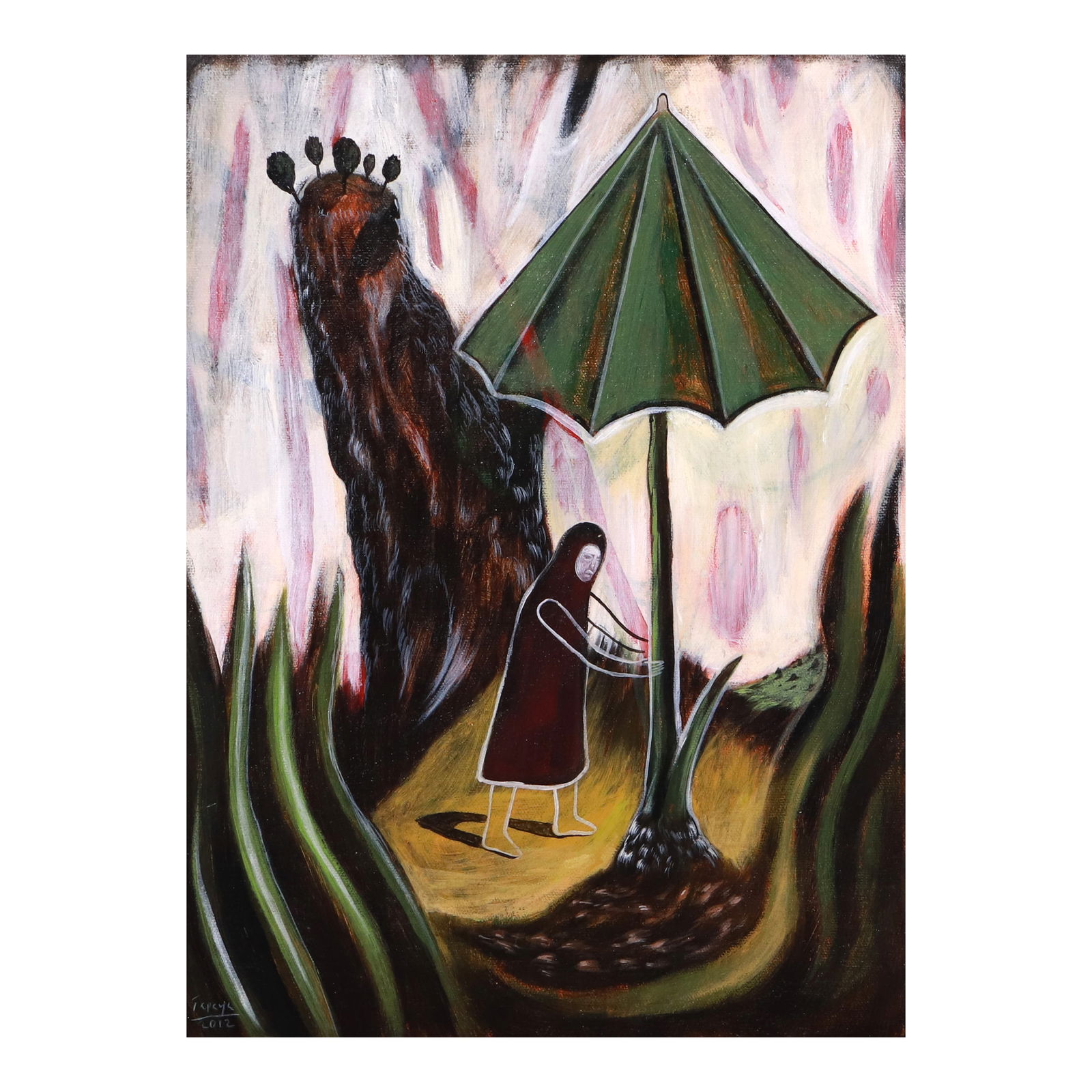Rodel Tapaya (b. 1980): Magic Umbrellasigned and dated 2012 (lower left)acrylic on canvas16” x 12” (41 cm x 30 cm)