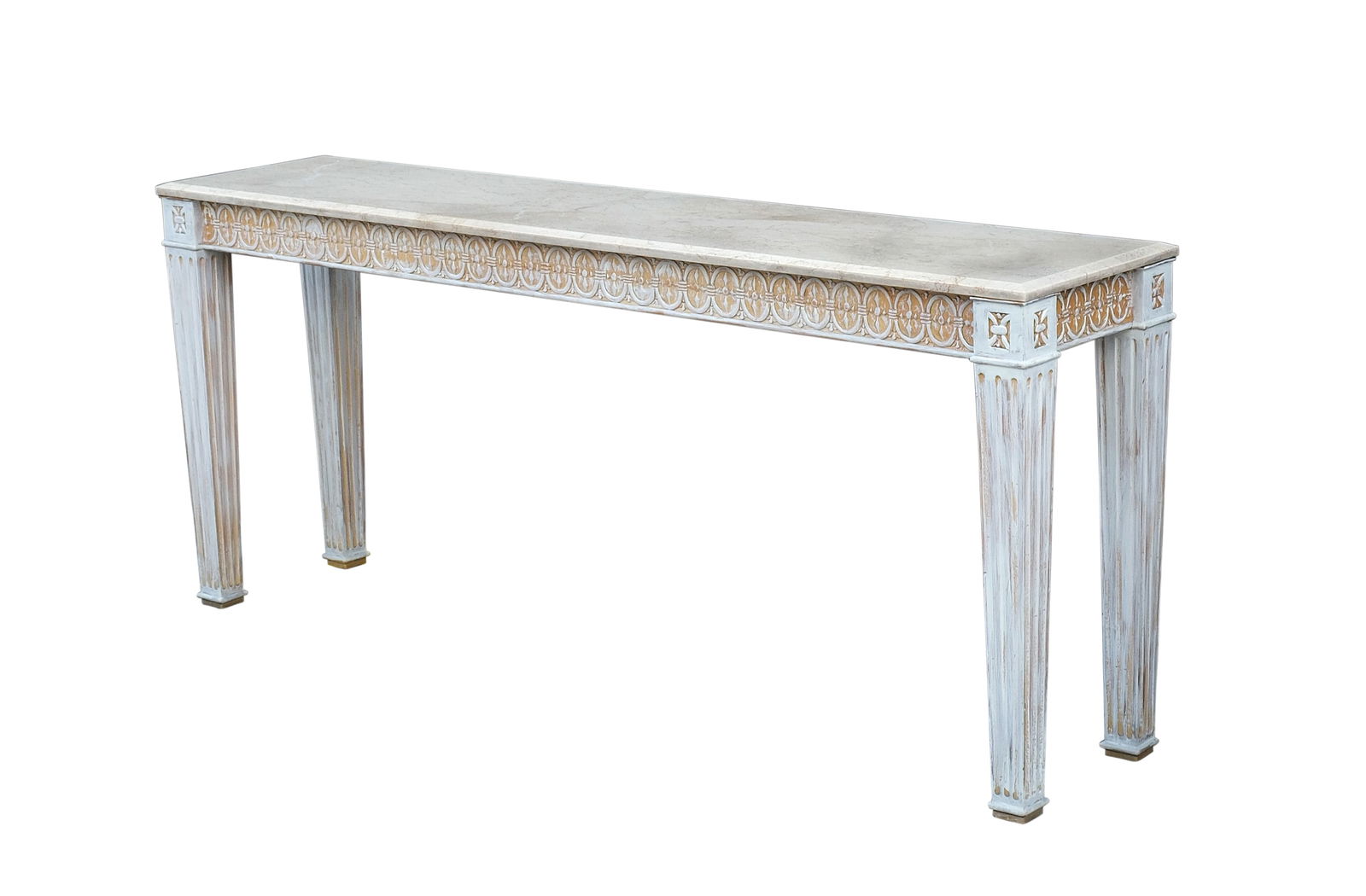 A Marble Top Console Table: marble, pinewoodH: 31” (79 cm)L: 72 1/4” (184 cm)W: 15 3/4” (40 cm)