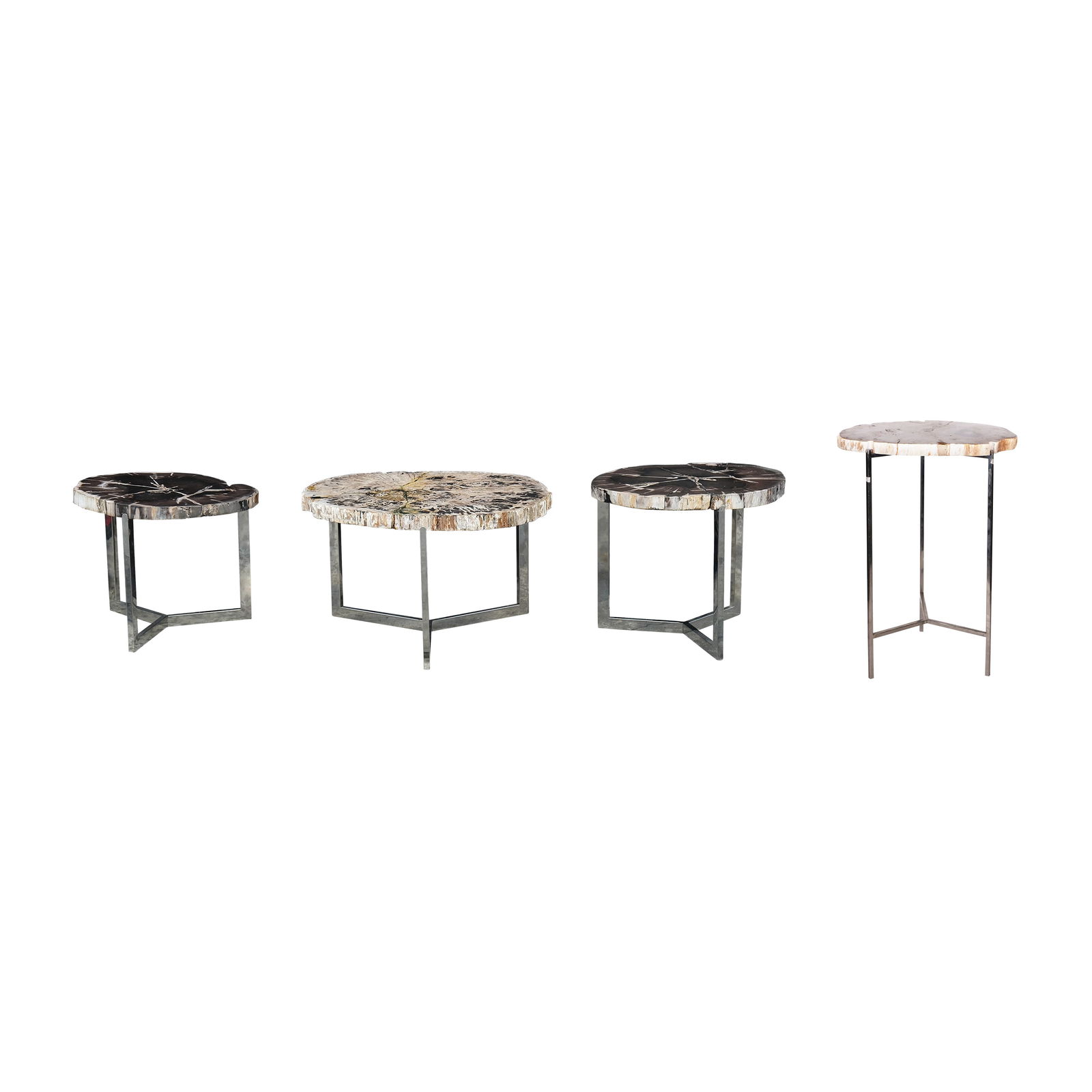 Four Petrified Wood Top Tables With Steel Bases (1 of 1)
