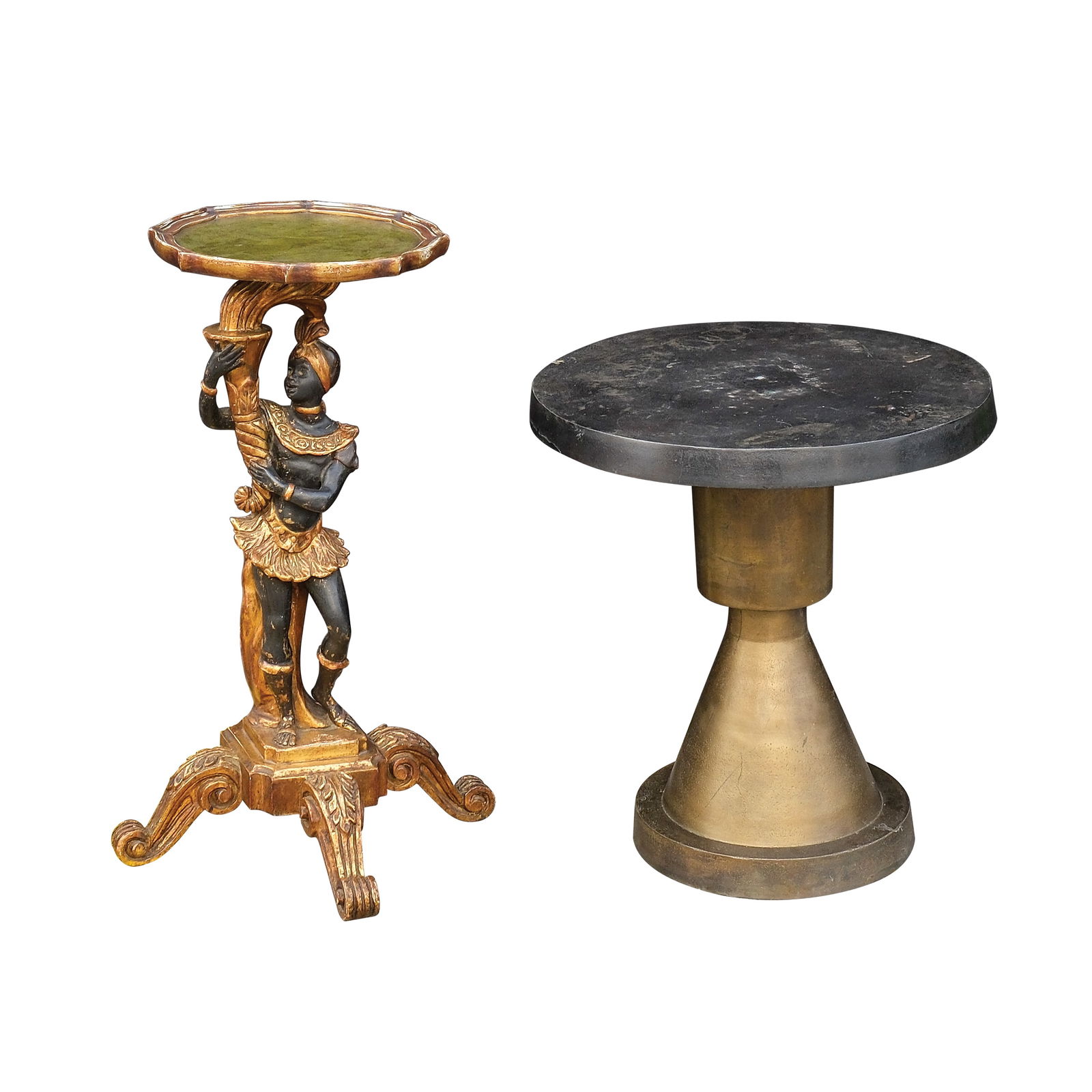 Two Pedestals: PROPERTY OF A DISTINGUISHED LADY a.) H: 29” (74 cm)D: 12 3/4” (32 cm) b.) H: 22 1/2” (57 cm)D: 20” (51 cm)