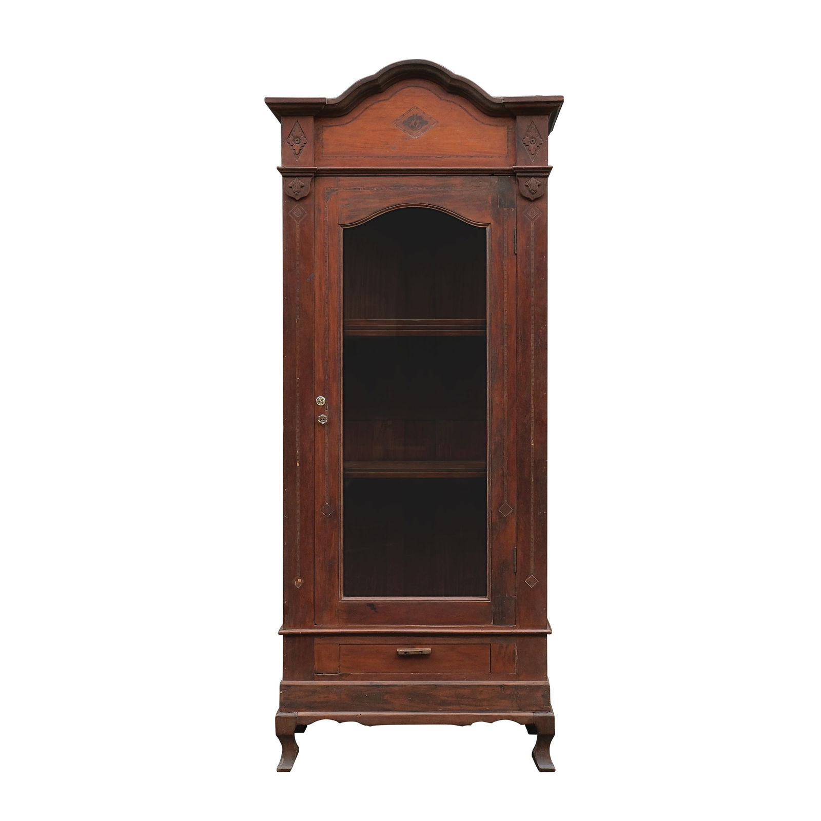 A Circa 1930’s Aparador: PROPERTY OF A DISTINGUISHED LADY narra, kamagong with lanite bone inlayH: 86 3/4” (220 cm)L: 35 1/2” (90 cm)W: 20” (51 cm)