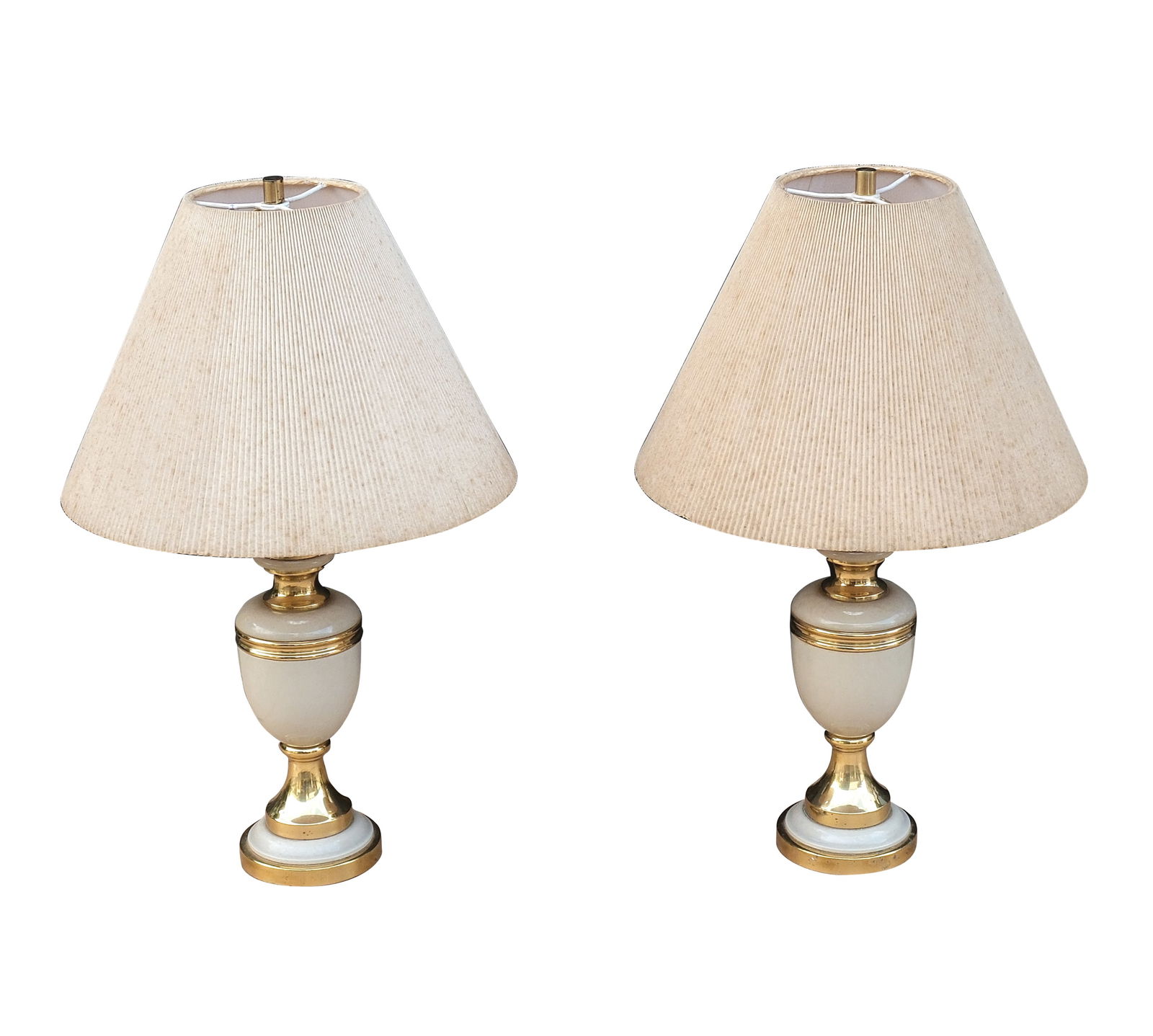 A Pair of Table Lamps: PROPERTY OF A DISTINGUISHEDLADY shade: 11 3/4” x 16” (30 cm x 41 cm)body: 26 1/2” x 6” (67 cm x 15 cm)