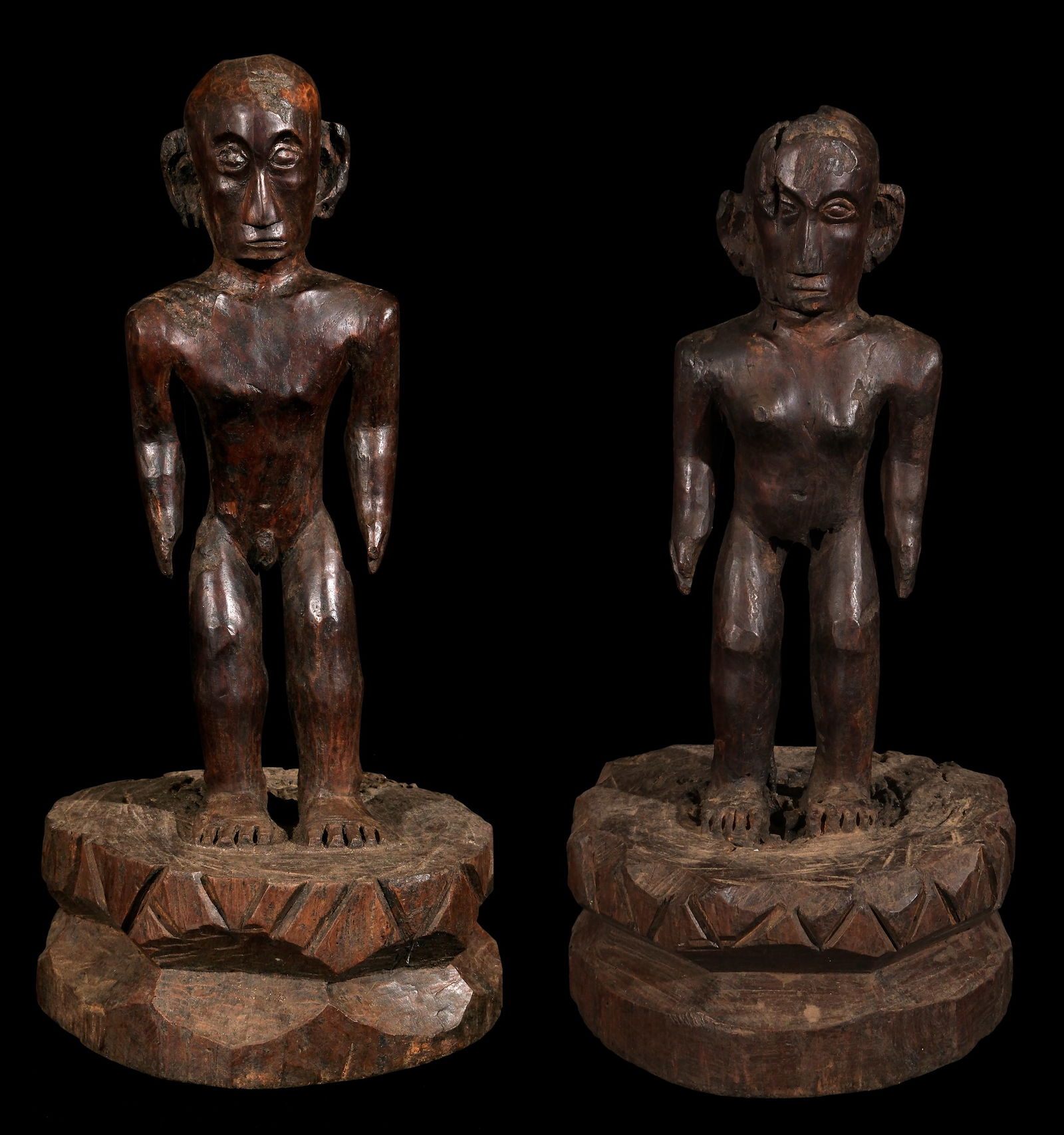 Two Old Cordillera Bululs: a.) woodH: 19 1/4” (49 cm)W: 9” (23 cm)L: 8” (20 cm) b.) woodH: 18” (46 cm)W: 9” (23 cm)L: 9” (23 cm)