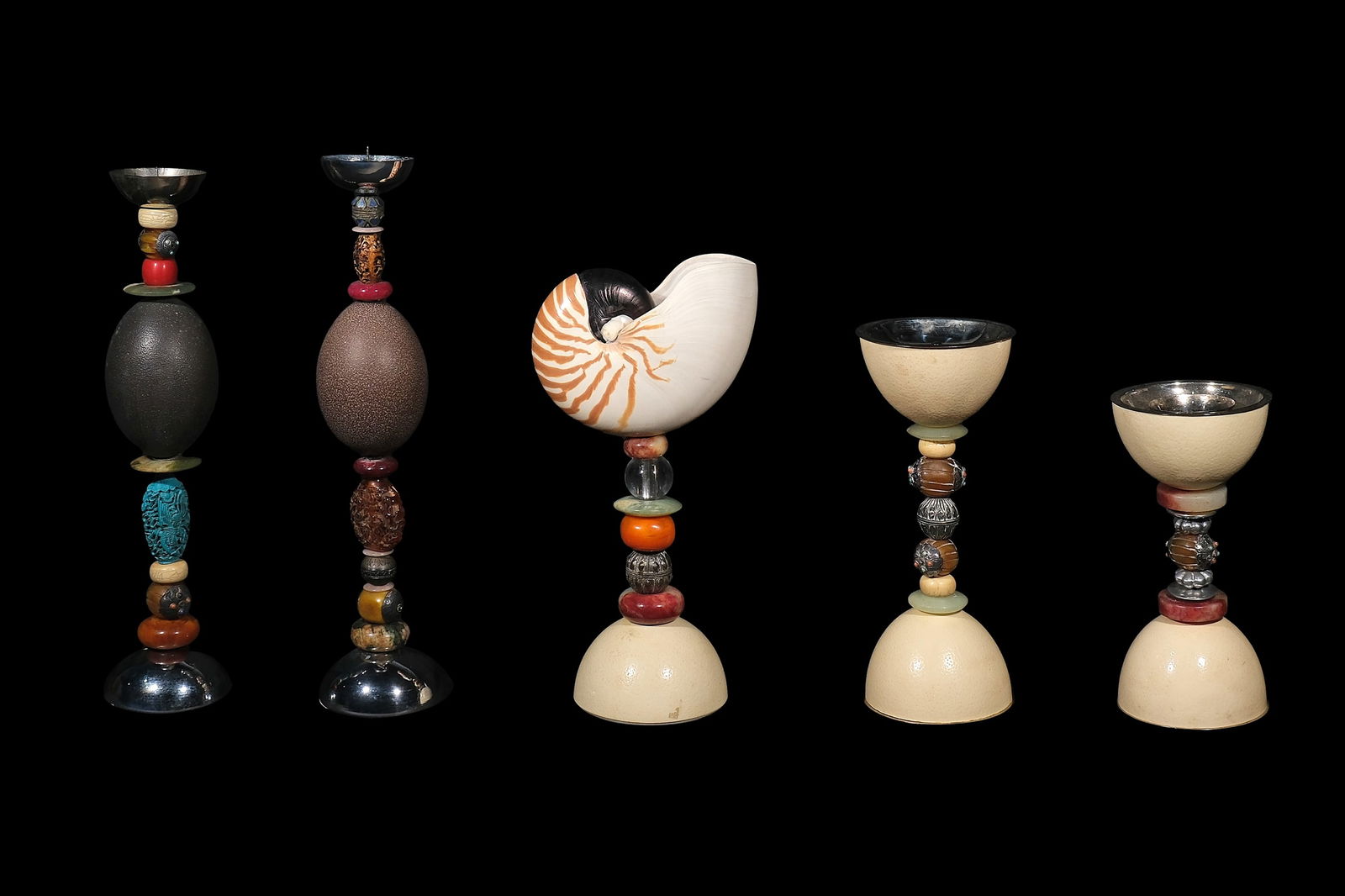 Five Candle Holders with Ostrich Egg Details (1 of 1)