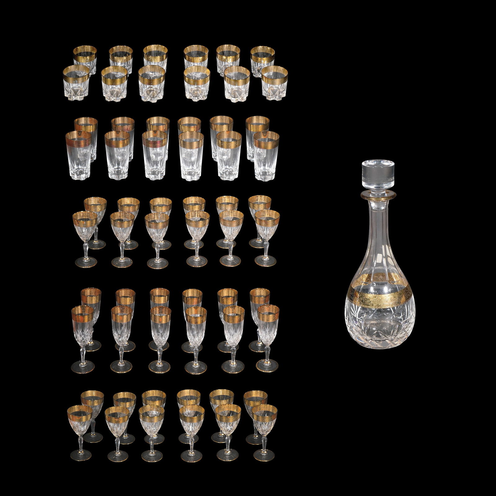 A Seventy Three Piece Cre Art Crystalware Hand Painted 24k Gold Plated Lead Crystal Glasses (1 of 1)