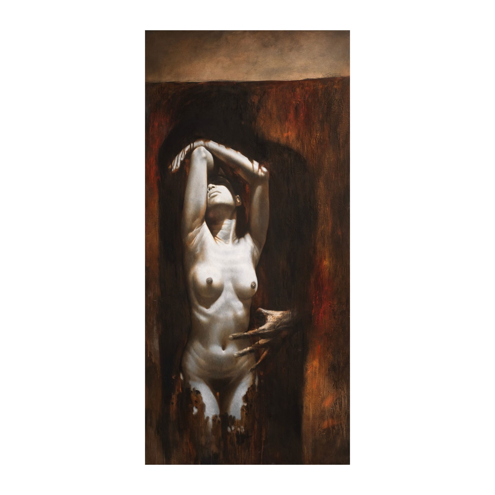 Ronald Ventura (b. 1973): Untitledsigned and dated 2001 (upper right)mixed media72" x 36" (183 cm x 91 cm)Accompanied by a certificate issued by West Gallery and signed by the artist confirming the authenticity of this lot Ref