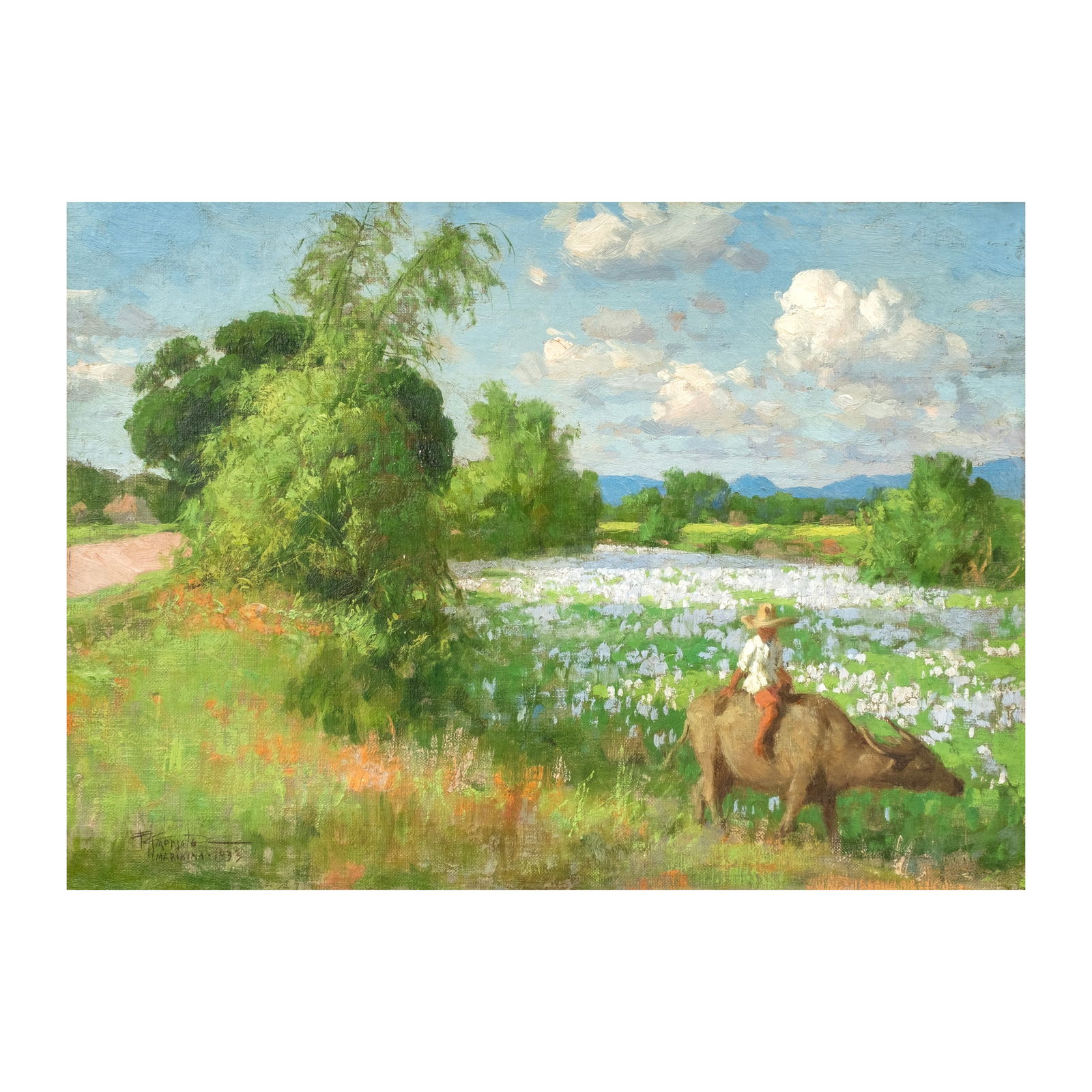 Fernando Amorsolo (1892 - 1972): PROPERTY FROM THE ALEX FRIEDER COLLECTIONMarikinasigned, dated and titled "Marikina, 1933" (lower left)oil on canvas13" x 18" (33 cm x 46 cm)PROVENANCEAcquired directly from the artist by Alex Friede