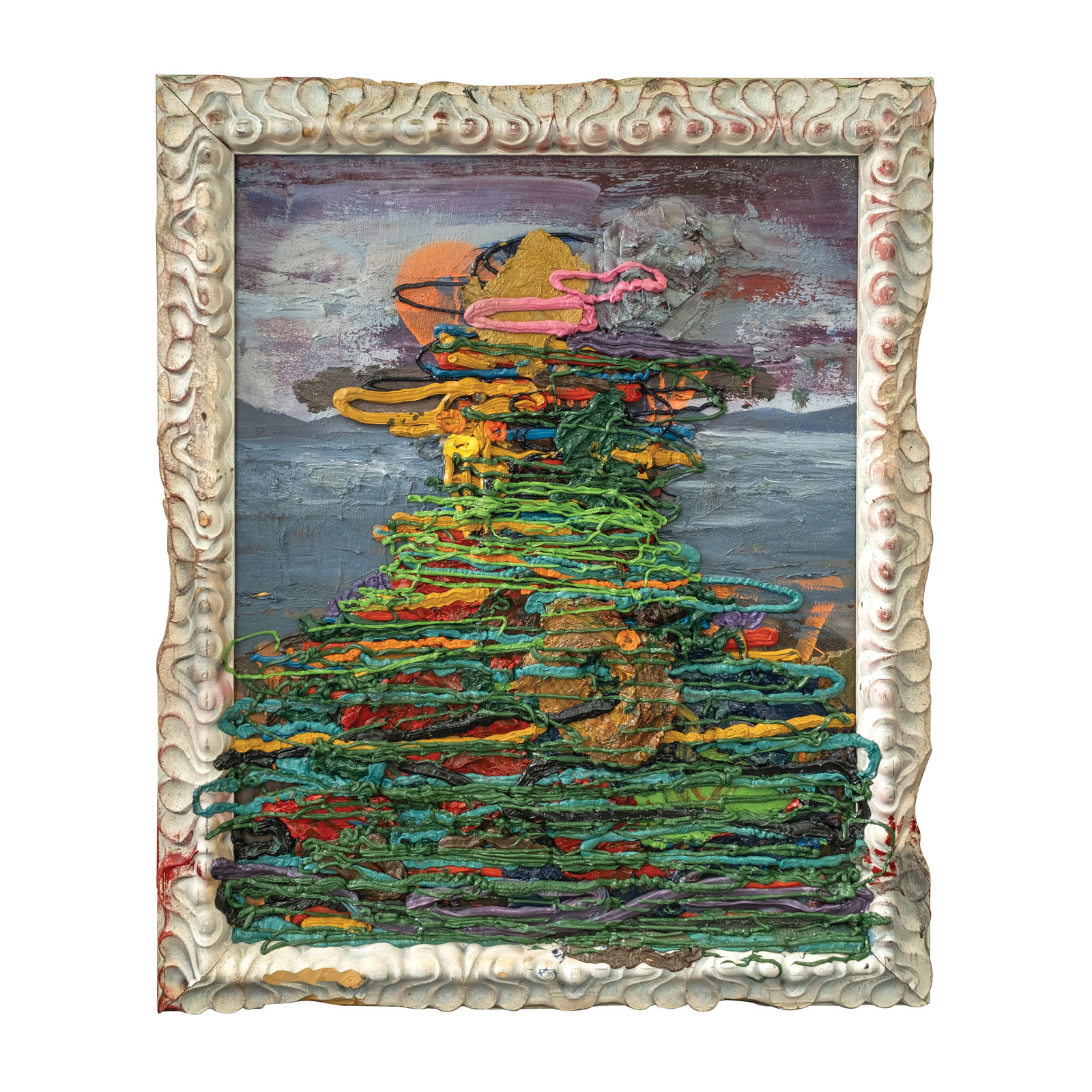 Jigger Cruz (b. 1984): Untitledsigned (in purple impasto, left) and dated (in purple impasto, right) 2014 oil on canvas35 1/4" x 29 1/2" (90 cm x 75 cm) Departing radically from traditional norms, JiggerCruz's untitled piec