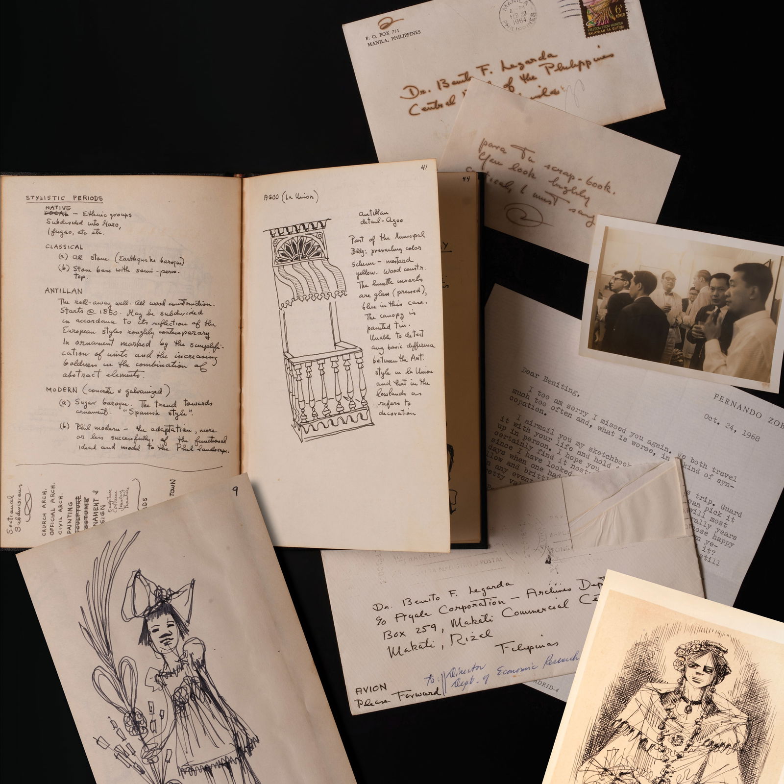 Fernando Zóbel (1924 - 1984): Drawing Book and DiaryContaining a Collection of 56 Sketchesin Ink and PencilBound in a single black hardbound volume.Signed and dated 1952 on the frontispieceSigned on the inside cover endpaperHandwr