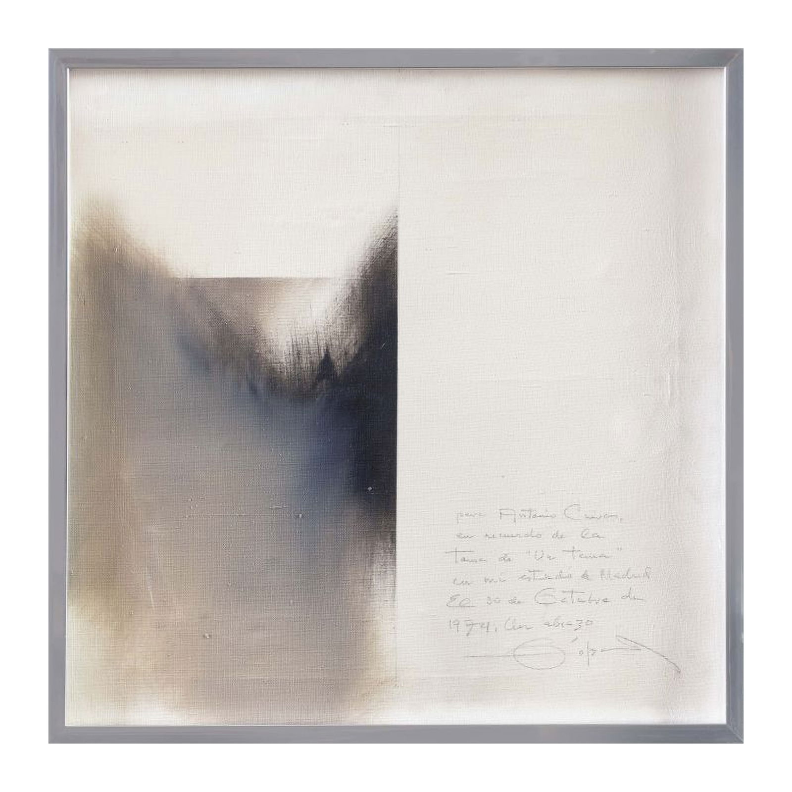 Fernando Zóbel (1924 - 1984): Ensayo para Un Temasigned, dated 1974, and dedicated "Para AntonioCuevas, en recuerdo de la Toma de un ""Un Tema""en mi estudio de Madrid. El 30 de Octubre de 1974,un abrazo"oil on canvas23 1/2" x 23