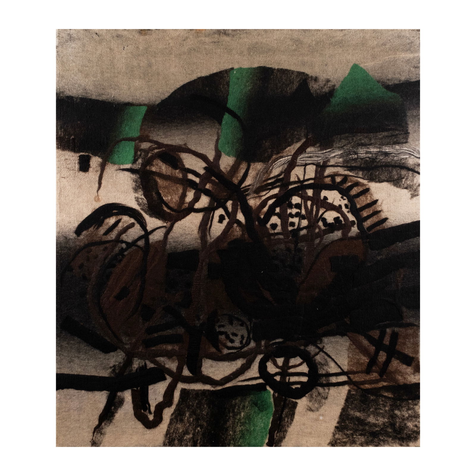 Federico Aguilar Alcuaz (1932 - 2011): Sardinia Sardonicasigned (verso)unwoven tapestry66" x 57 1/2" (168 cm x 146 cm)Accompanied by a certificate issued by Mr. Christian M. Aguilarconfirming the authenticity of this lot PROVENANCEP