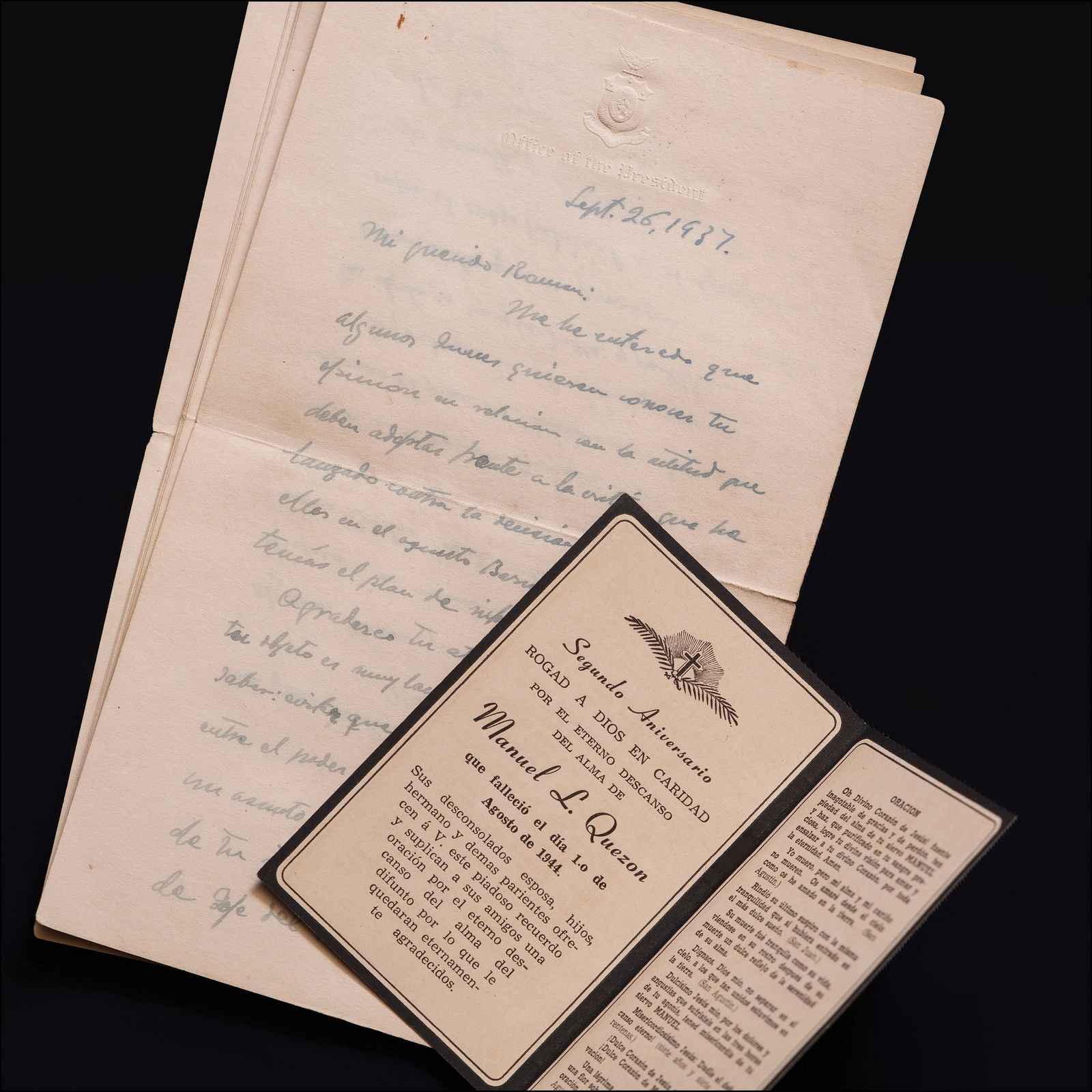 Letter from Commonwealth President Manuel L. Quezon to Chief Justice Ramon Avanceña, September 26, (1 of 1)