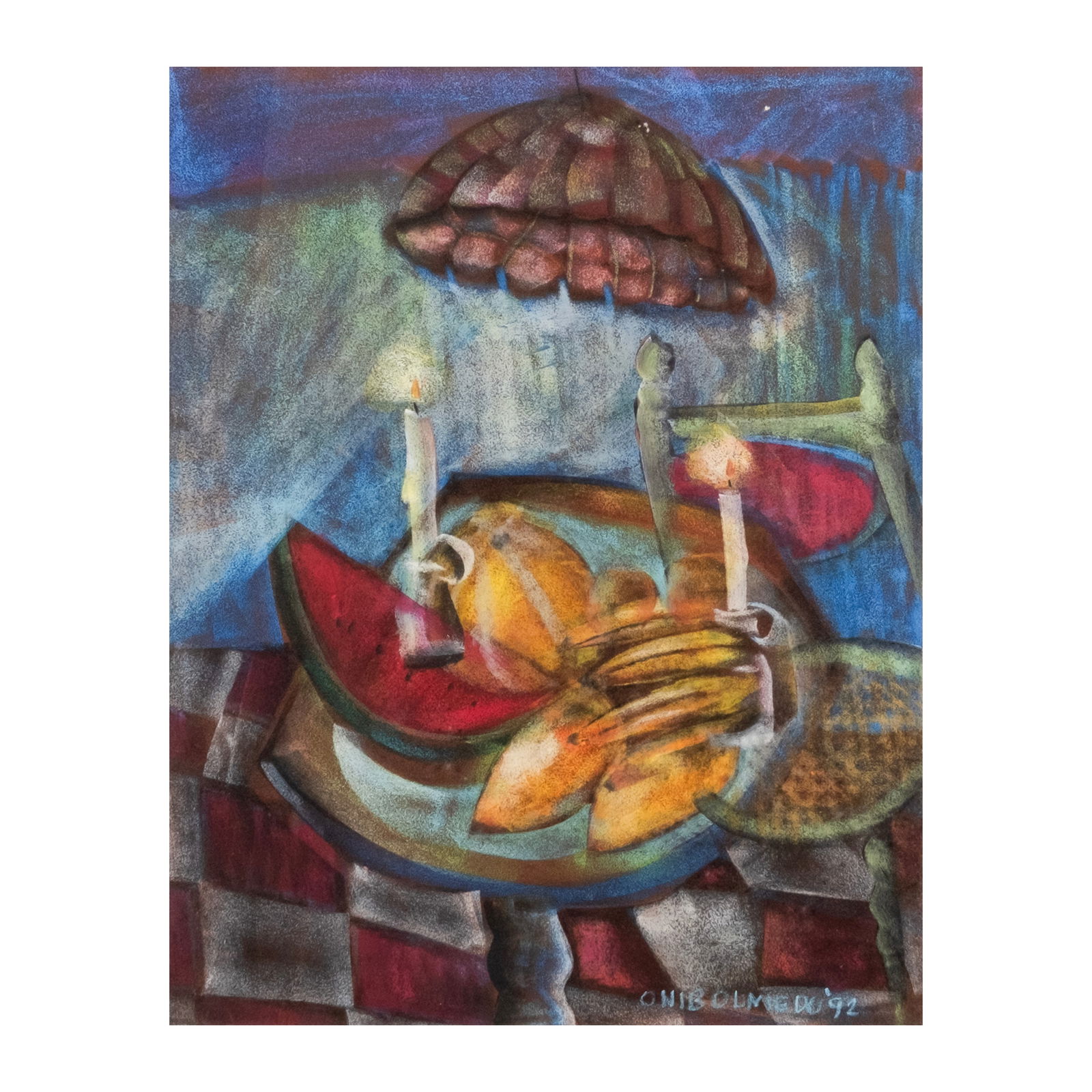 Onib Olmedo (1937-1996): Untitled (Fruits on Table)signed and dated 1992 (lower right)pastel on felt paper27 1/2" x 21 1/2" (70 cm x 55 cm) Accompanied by a certificate issued by Ms. Gisella Olmedo-Aranetaconfirming th