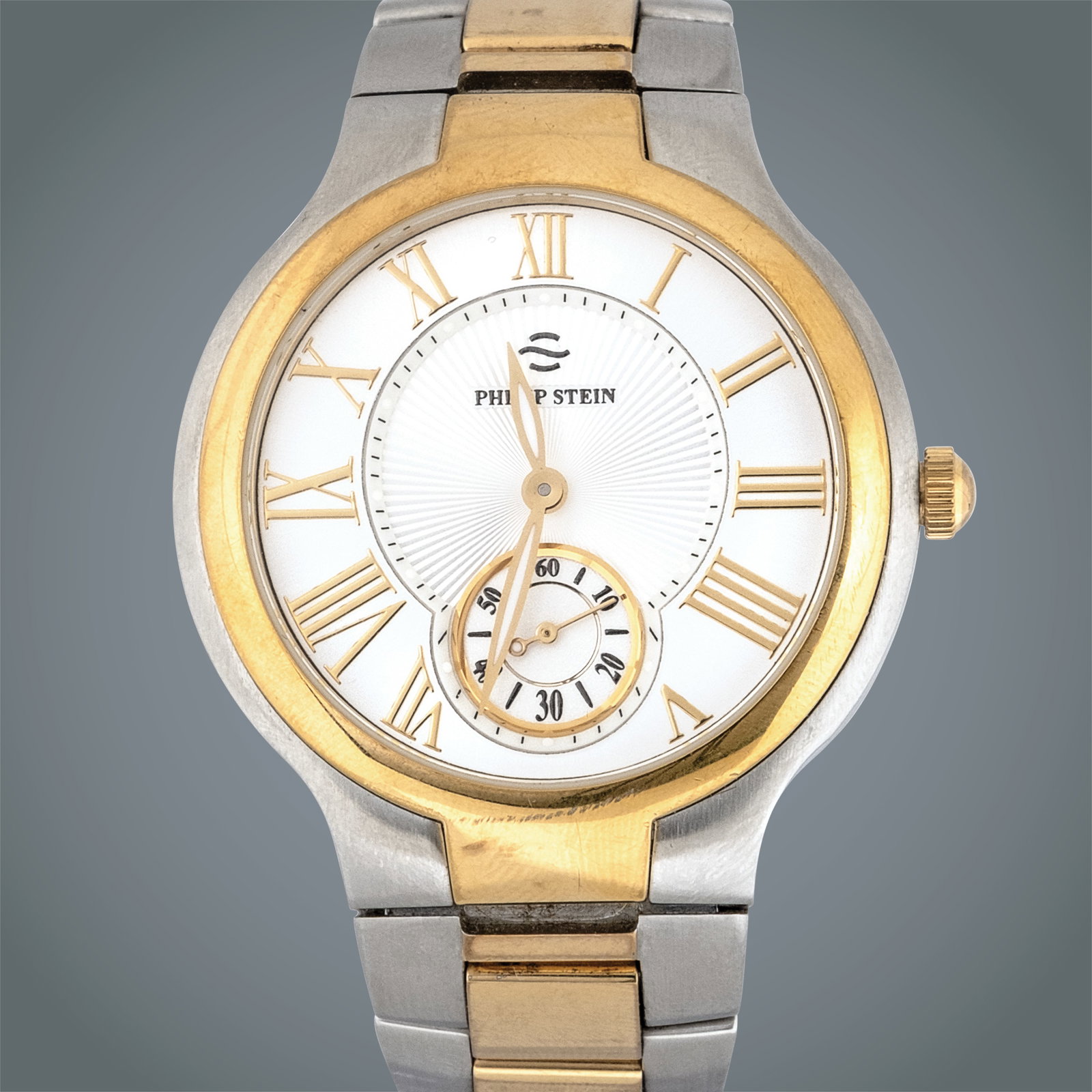 Philip Stein Two Tone Yellow Gold Classic Round Large Men’s Watch (1 of 1)