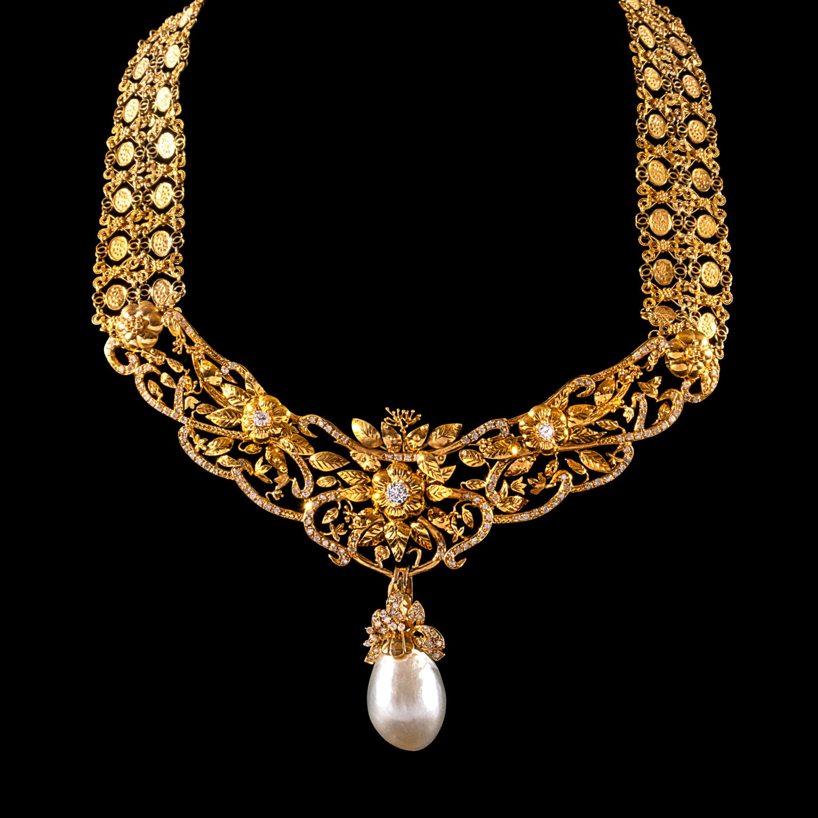 An Intricate Flat-fold Tamburin Necklace in 14k and 18k (1 of 1)