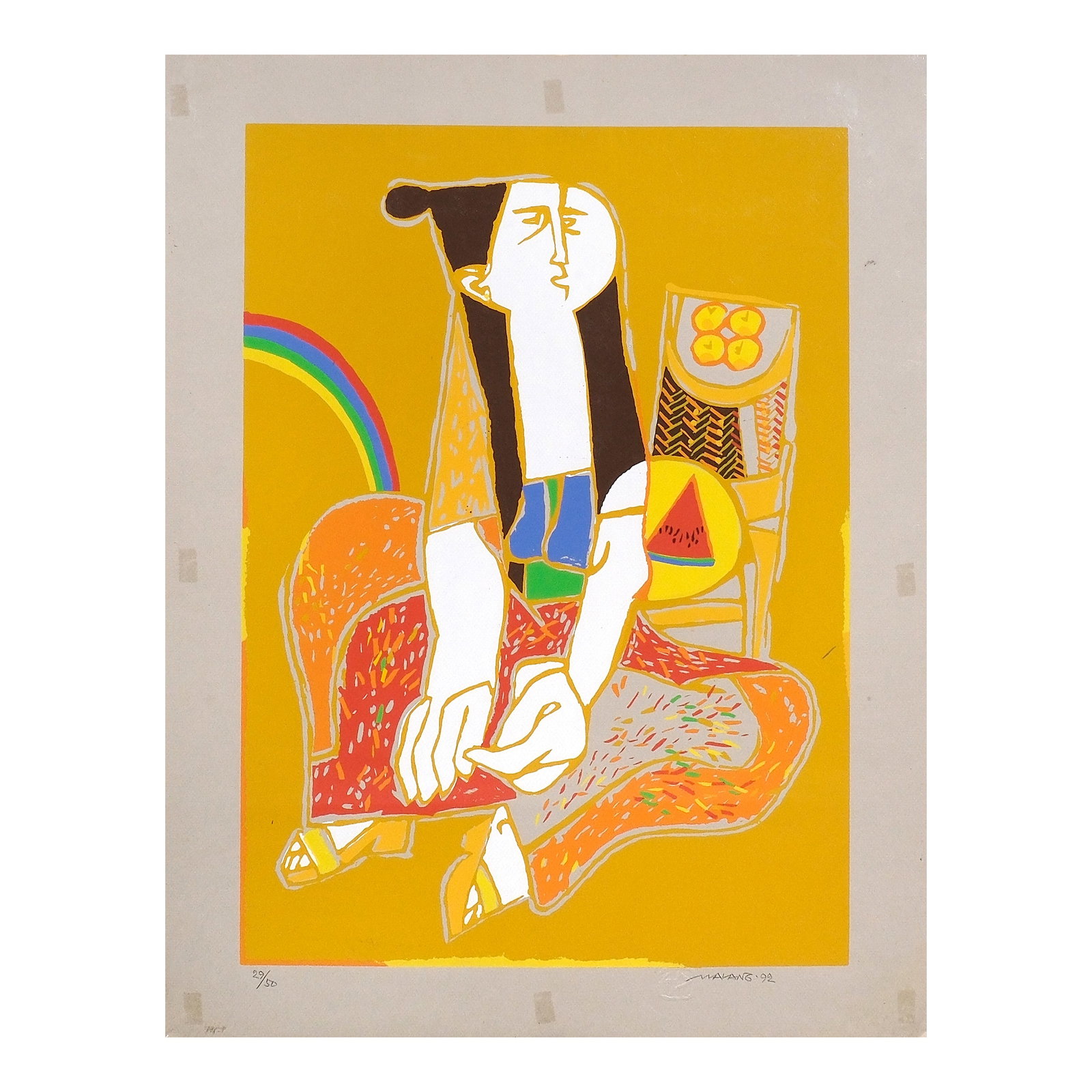 Mauro Malang Santos (1928 - 2017): Yellow Woman Vendorhand-signed and dated 1992 (lower right)serigraph 29/5022 1/4” x 15 1/2” (57 cm x 39 cm) Accompanied by a certificate issued by Artprints Philippines Inc.confirming the