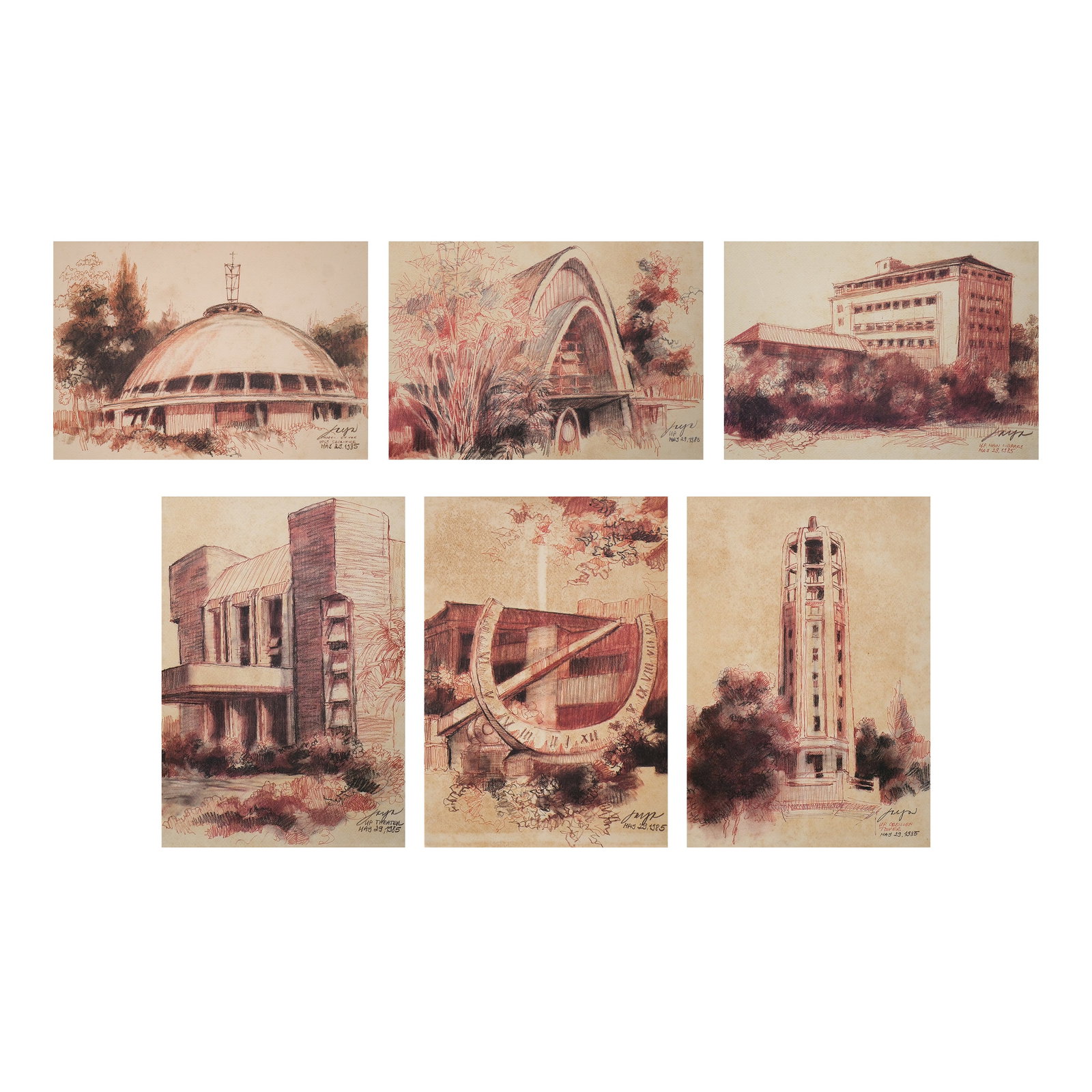 Jose Joya (1931 - 1995): a.) Chapel of the Holy Sacrificeprint13 1/2” x 19 1/4” (34 cm x 49 cm) b.) U.Pprint13 1/4” x19 1/4” (34 cm x 49 cm) c.) U.P Main Libraryprint13 1/4” x19 1/4” (34 c