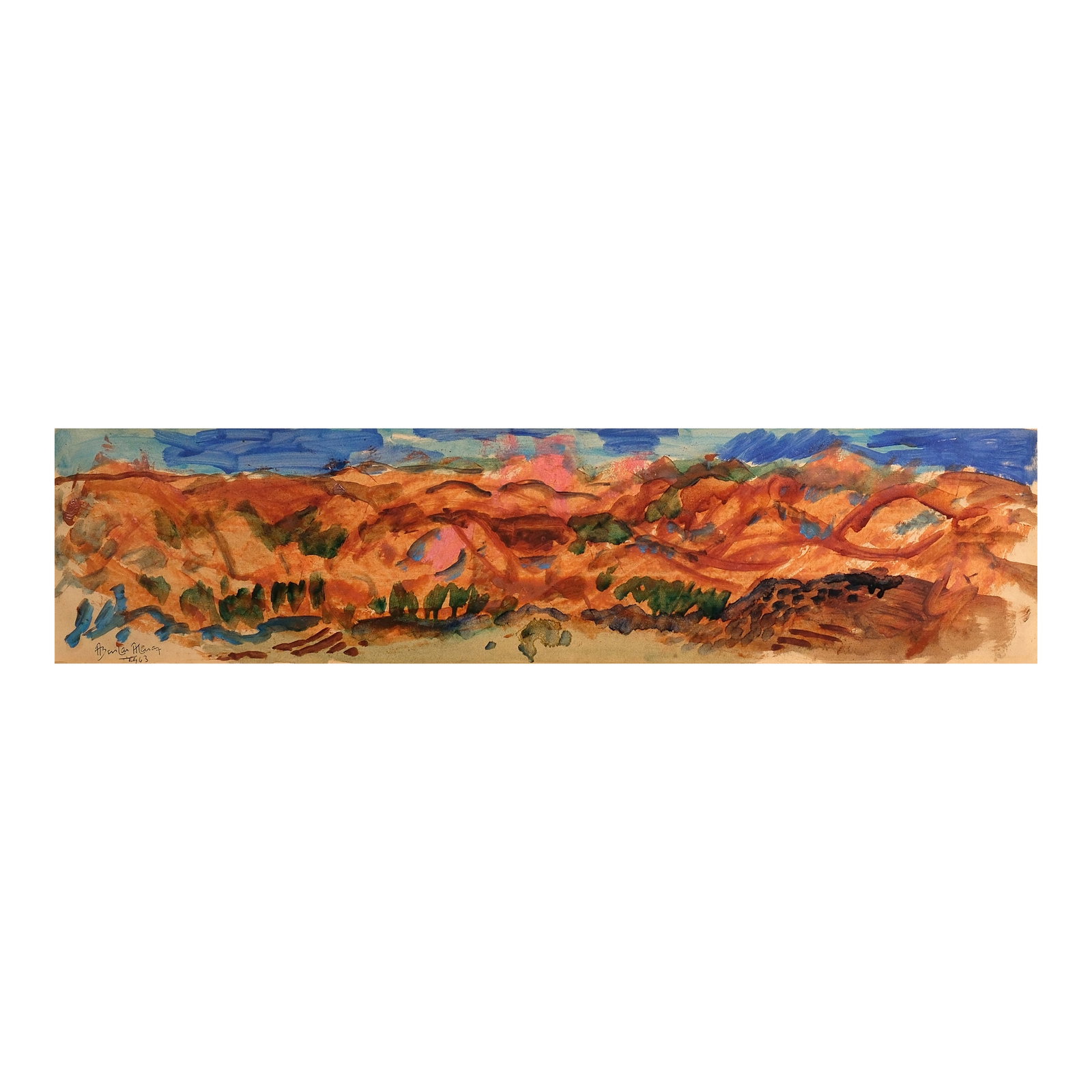 Federico Aguilar Alcuaz (1932 - 2011): Untitledsigned and dated 1963 (lower left)oil on paper6 1/2” x 28” (17 cm x 71 cm)Accompanied by a certificate issued by Mr. Christian M. Aguilarconfirming the authenticity of this lot