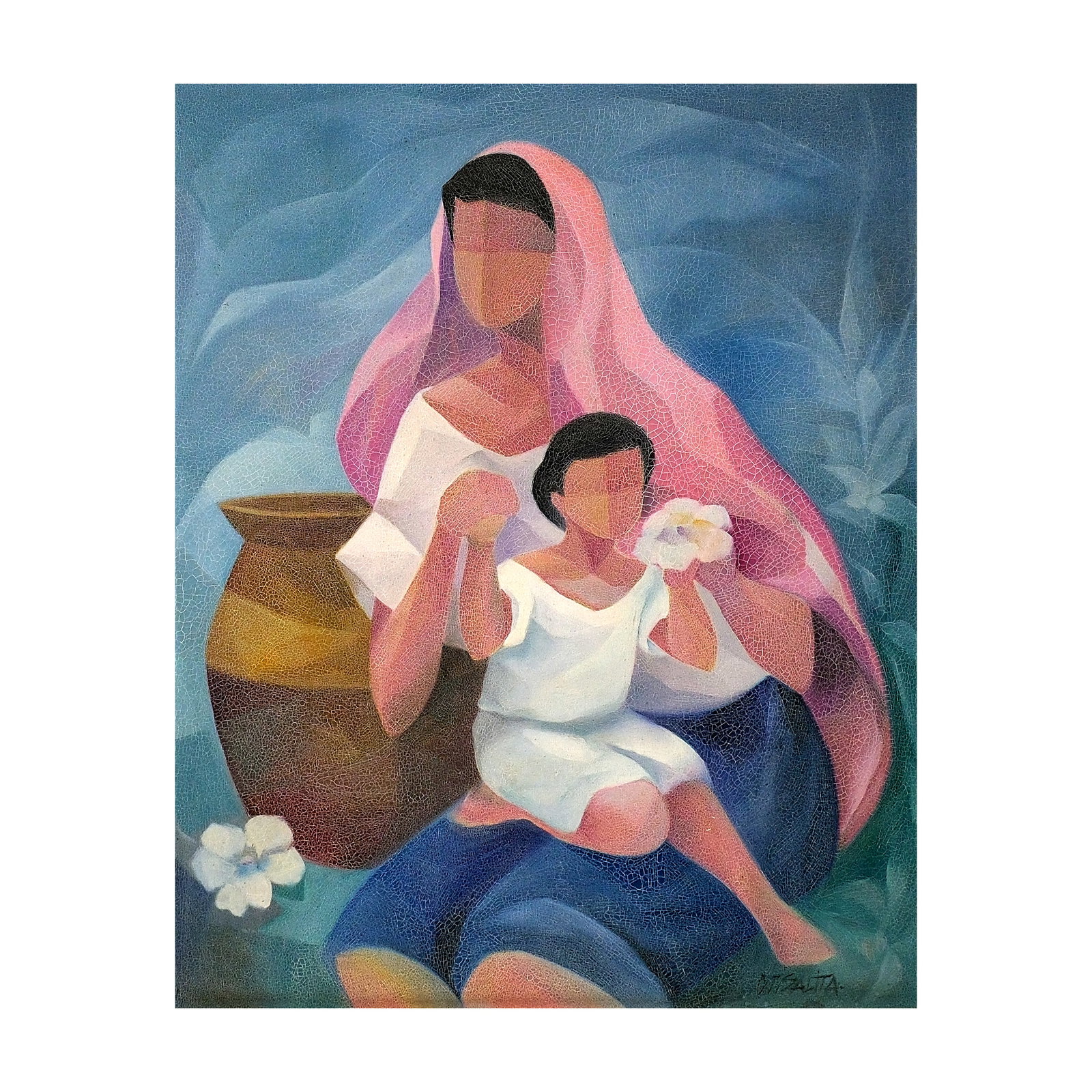 Oscar Salita (b. 1943): Untitledsigned (lower right)oil on canvas34” x 27” (86 cm x 69 cm)Often depicting colorful representations of everyday Filipino life, Oscar Salita continues to delve into the themes of fam