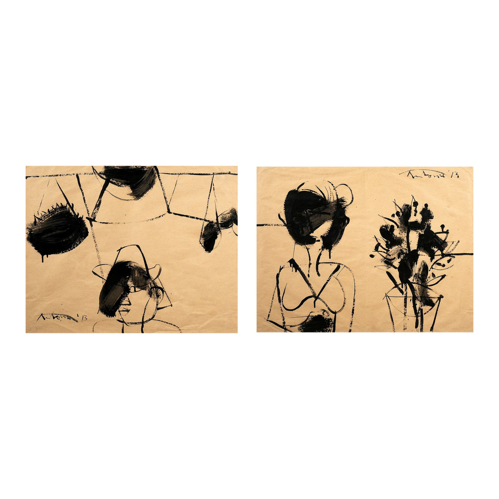 Angelito Antonio (1939 - 2025): a.) Untitledsigned and dated 2013 (lower left)oil on paper22” x 28 1/4” (56 cm x 71 cm) b.) Untitledsigned and dated 2013 (upper right)oil on paper21 3/4” x 28 1/4” (55 cm x 72