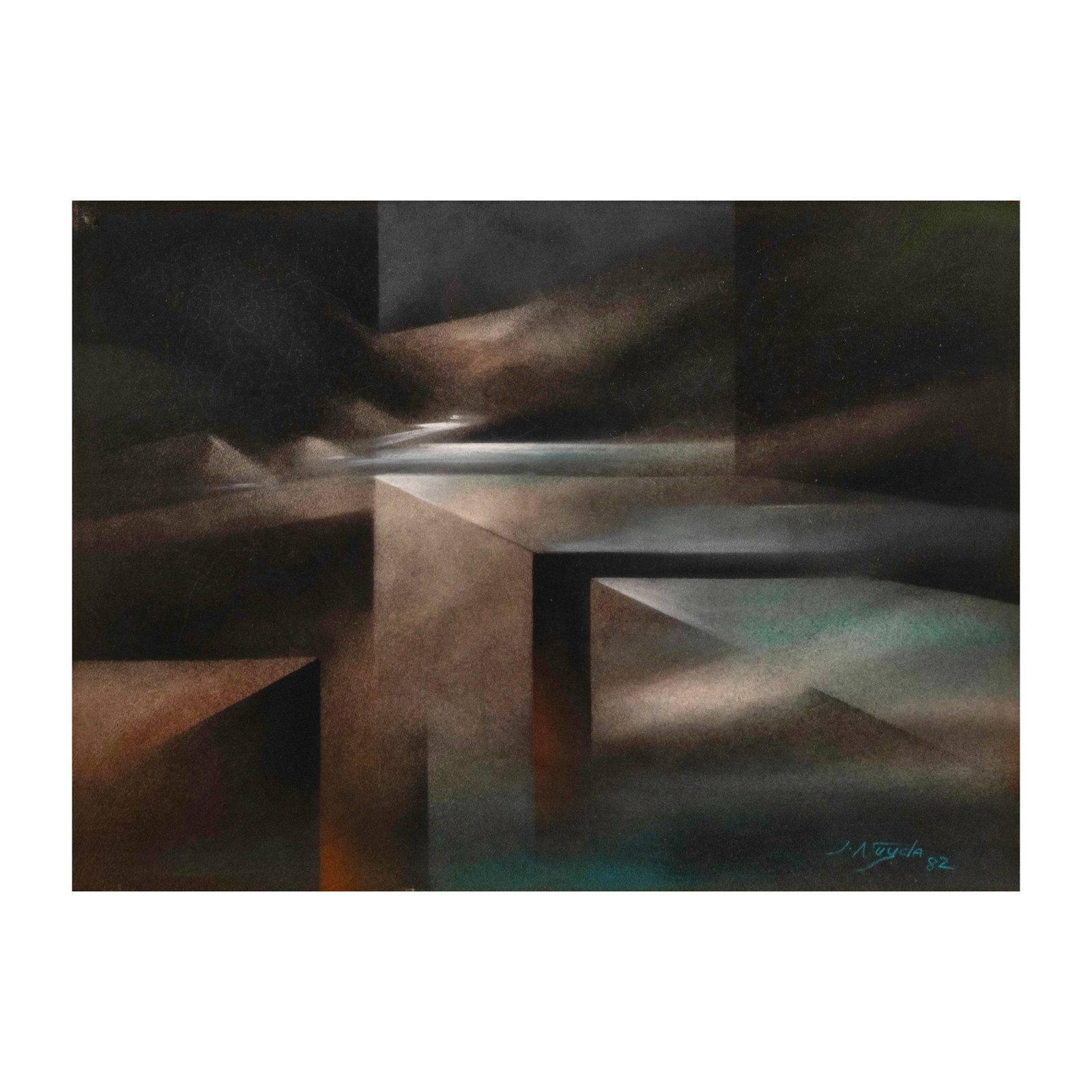 Justin Nuyda (1944 - 2022): Searchscapesigned and dated 1982 (lower right)pastel on paper17” x 23 1/4” (43 cm x 59 cm)PROVENANCE:Galleria DuemilaJustin Nuyda’s revered mindscape series invites viewers to engag