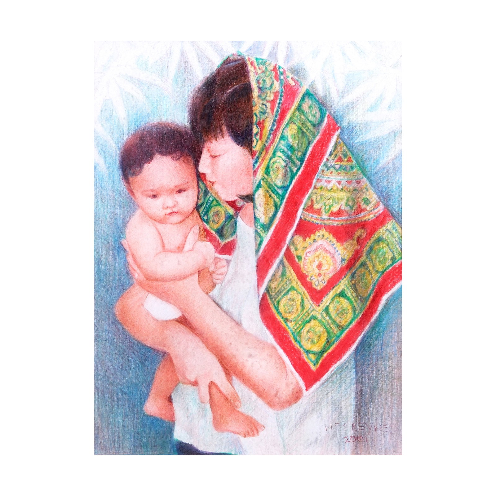 Nestor Leynes (1922 - 2016): PROPERTY FROM THE VIC SALTA COLLECTIONMother and Childsigned and dated 2001 (lower right)mixed media on canvas15 1/2” x 11 1/2” (39 cm x 29 cm)