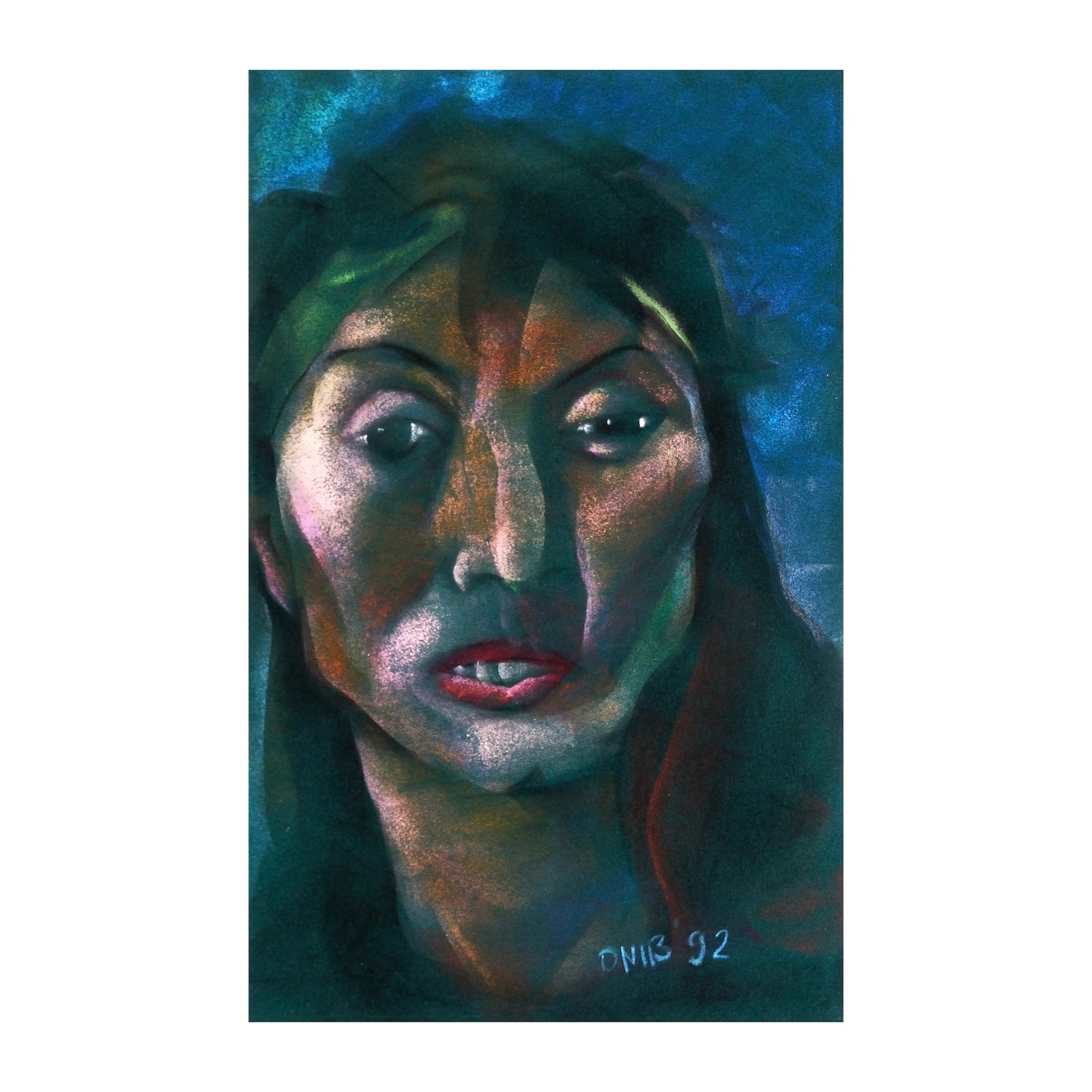 Onib Olmedo (1937 - 1996): PROPERTY FROM THE VIC SALTA COLLECTIONPortrait of a Ladysigned and dated 1992 (lower right)pastel on felt paper22” x 13 3/4” (56 cm x 35 cm)León Gallery wishes to thank Mrs. Gisella