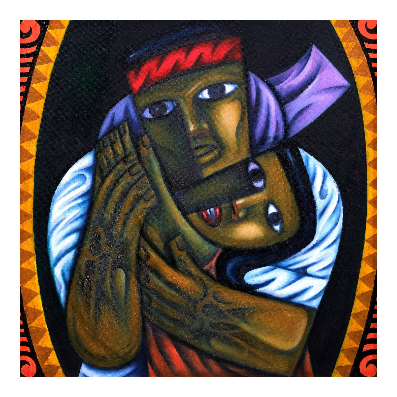 Nunelucio Alvarado (b. 1950): Untitled oil on canvas 24” x 24” (61 cm x 61 cm) Negrense artist Nunelucio Alvarado’s artistic journey is something deeply intertwined with the realities of his home province. One of