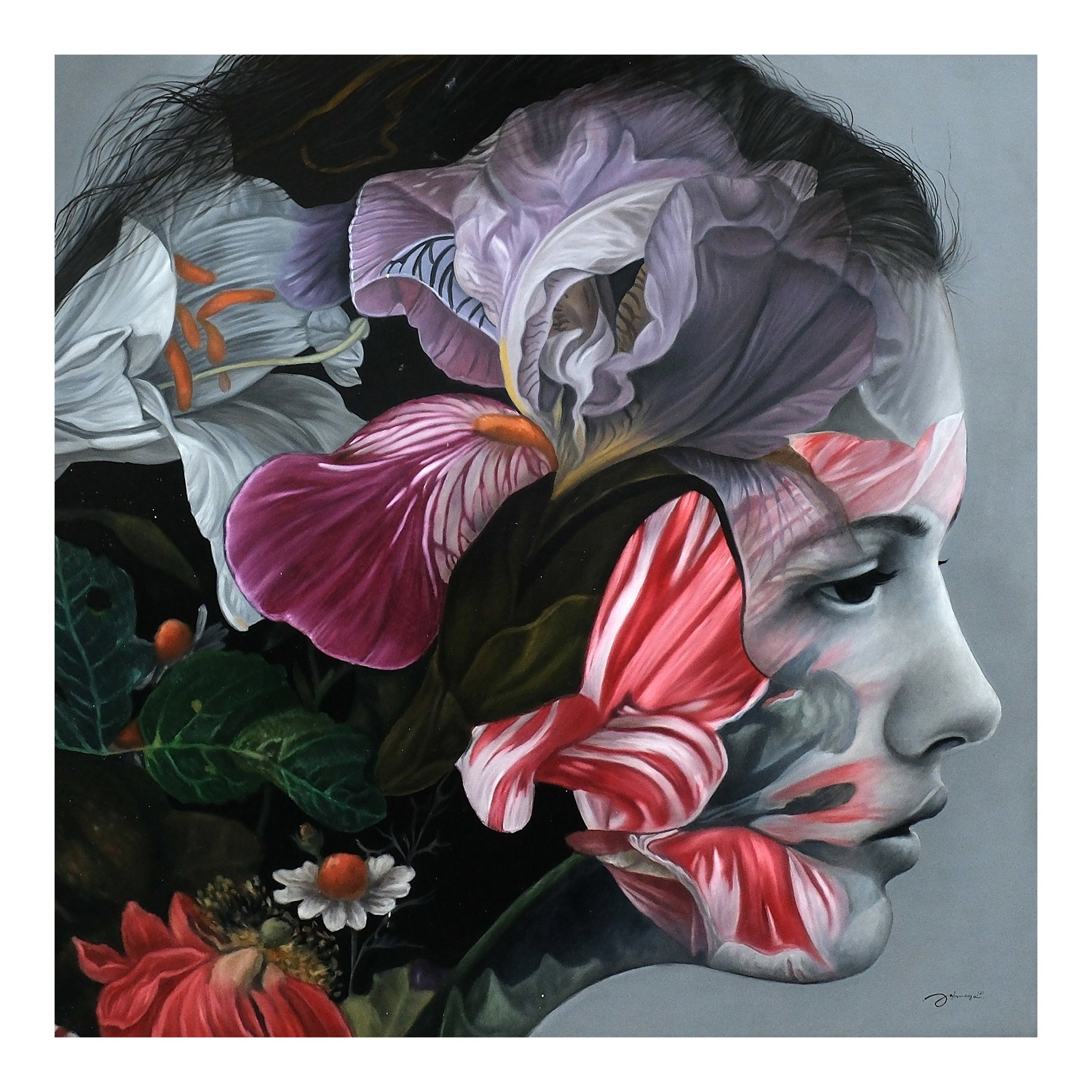 Julmard Vicente: Aileysigned (lower right) oil on canvas 37 1/2” x 37 1/2” (95 cm x 95 cm) A contemporary painter known for his vibrant and emotionally charged figurative works that combines realism and ex