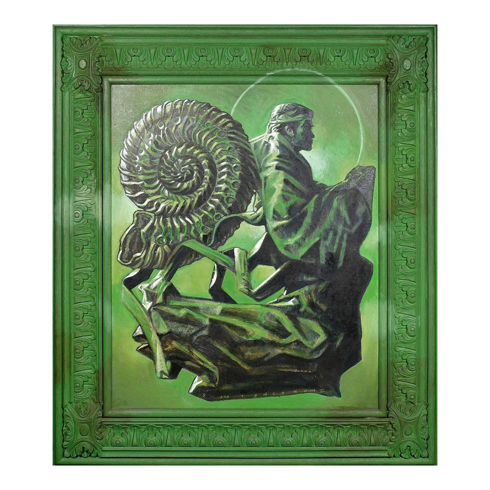 Jose Tence Ruiz (b. 1956): Anghel de la Gracia signed and dated 2011 (bottom) oil on primed linen 40” x 35” (102 cm x 89 cm) Provenance:Galleria Duemila, Inc. A Filipino contemporary visual artist known for his poli