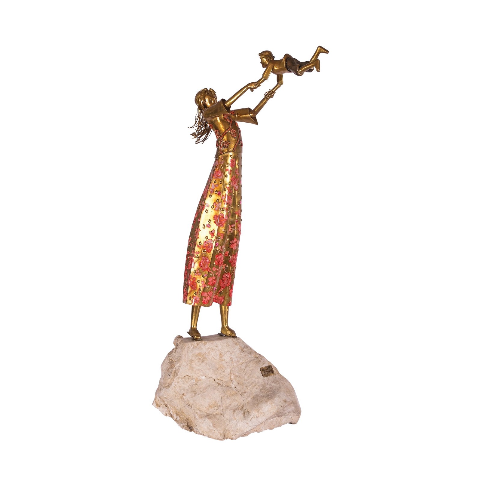 Ronald Castrillo (b. 1964) Joel Mahilum: Mother and Childsigned and dated 2019acrylic on brass and stoneH: 31 1/2” (80 cm)L: 15 1/2” (39 cm)W: 10” (25 cm) Accompanied by a certificate signed by Joel Mahilumconfirming the au