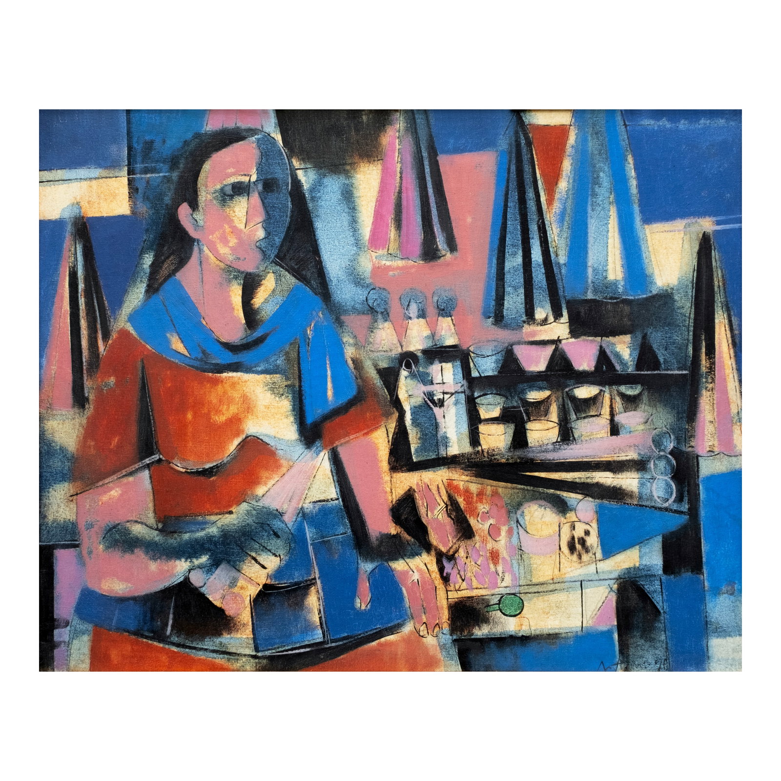 Angelito Antonio (1939 - 2025): Candle Vendor signed and dated 1970 (lower right) oil on canvas 24" x 30" (61 cm x 76 cm) Leon Gallery wishes to thank Mrs. Fatima Antonio Baquiran for confirming the authenticity of this lot Filipino