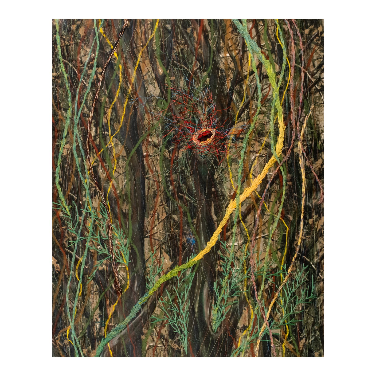 Raffy Napay (b. 1986): Untitled signed and dated 2016 (lower left) thread on canvas 60" x 48" (152 cm x 122 cm) Dynamic and immersive, the sewn and woven works of Raffy Napay provide a moment of quiet contemplation in the n