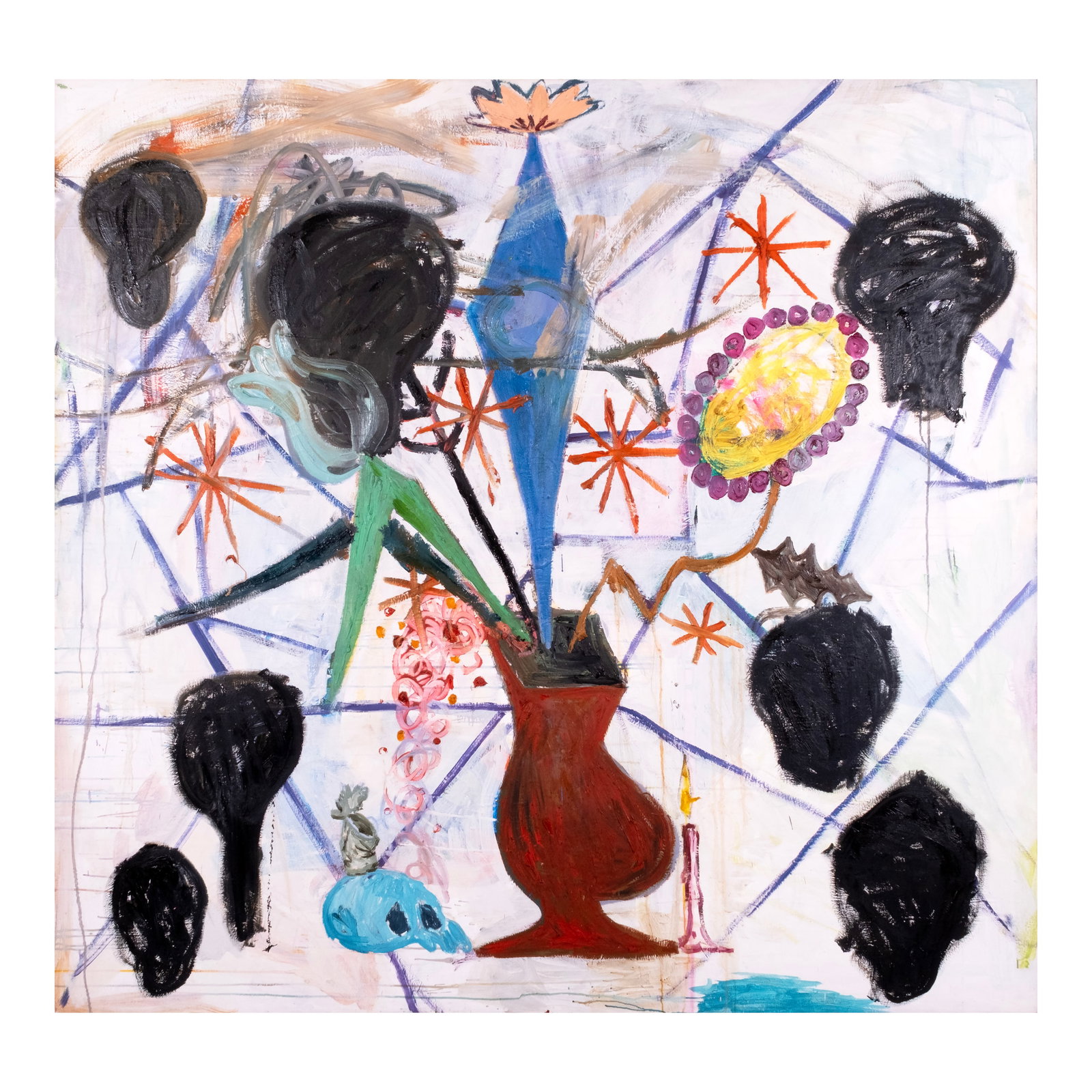 Manuel Ocampo (b. 1965): Untitled unsigned oil on canvas 74 3/4" x 78 3/4" (190 cm x 200 cm) PROVENANCE Private collection, Manila Dense, symbolic, and deliberately unsettling, Manuel Ocampo’s featured artwork masterful