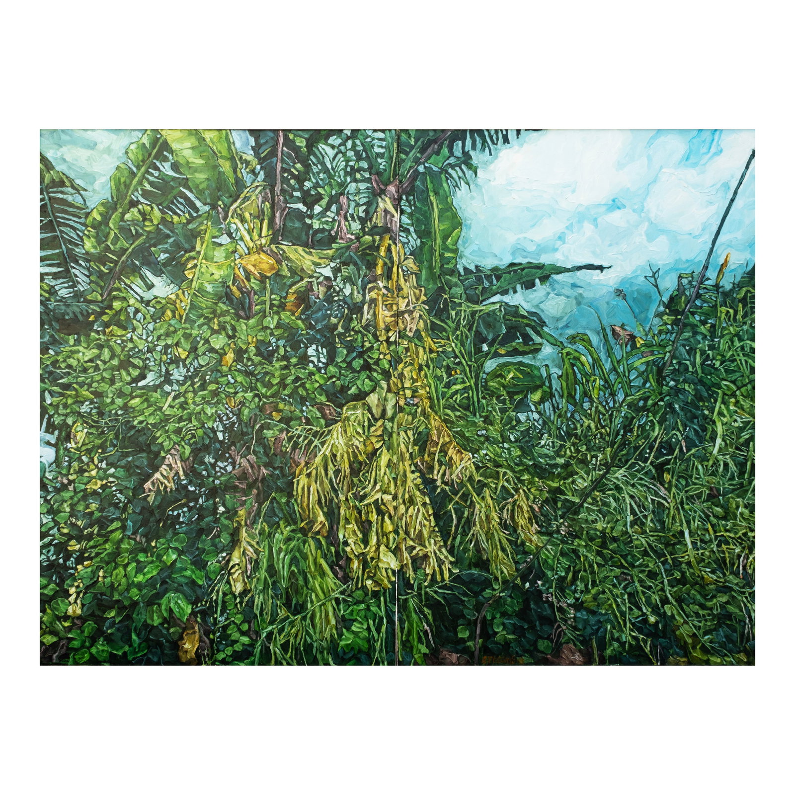 Elaine Navas (b. 1964): Gentle Footstep Hurricanes (Diptych) signed and dated 2018 (lower right) oil on canvas each: 72" x 48" (183 cm x 122 cm) overall: 72" x 96" (183 cm x 244 cm) Accompanied by a certificate issued by Art