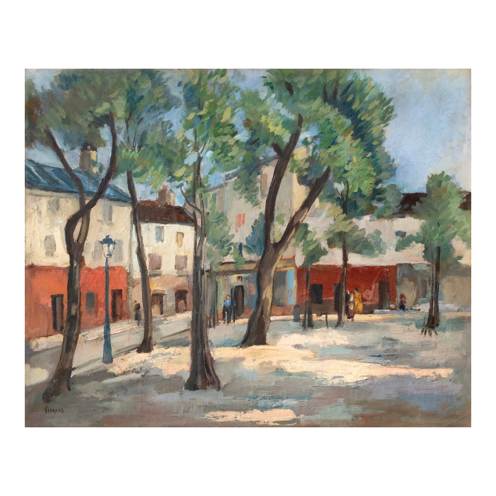 Macario Vitalis (1898 - 1990): Place du Tertre, Paris signed (lower left) ca.1930 oil on canvas 19 1/4" x 24" (49 cm x 61 cm) León Gallery wishes to thank Comité Vitalis for confirming the authenticity of this 