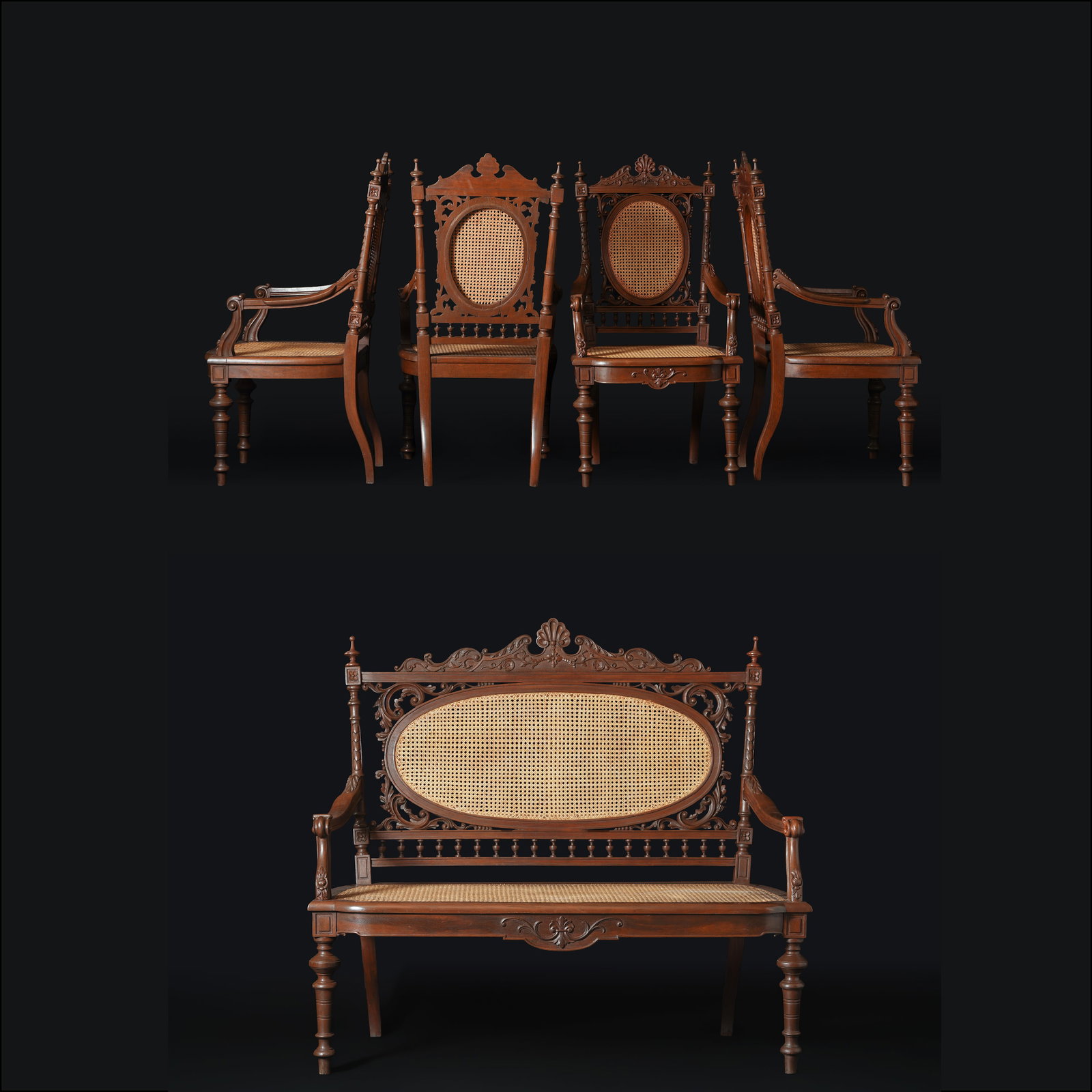 A Suite of Seat Furniture in the Neoclassical Revival/Neo?Louis XVI Style (a sofa and four (1 of 5)