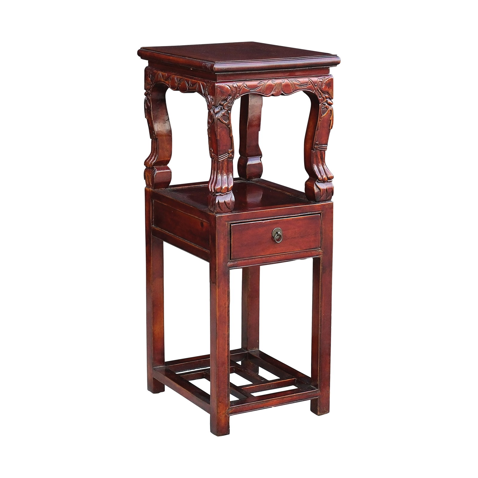 An Oriental Pedestal Table: PROPERTY FROM THE PEÑA - OLONDRIZ COLLECTION hardwood H: 34” (86 cm) L: 13” (33 cm) W: 17” (43 cm)