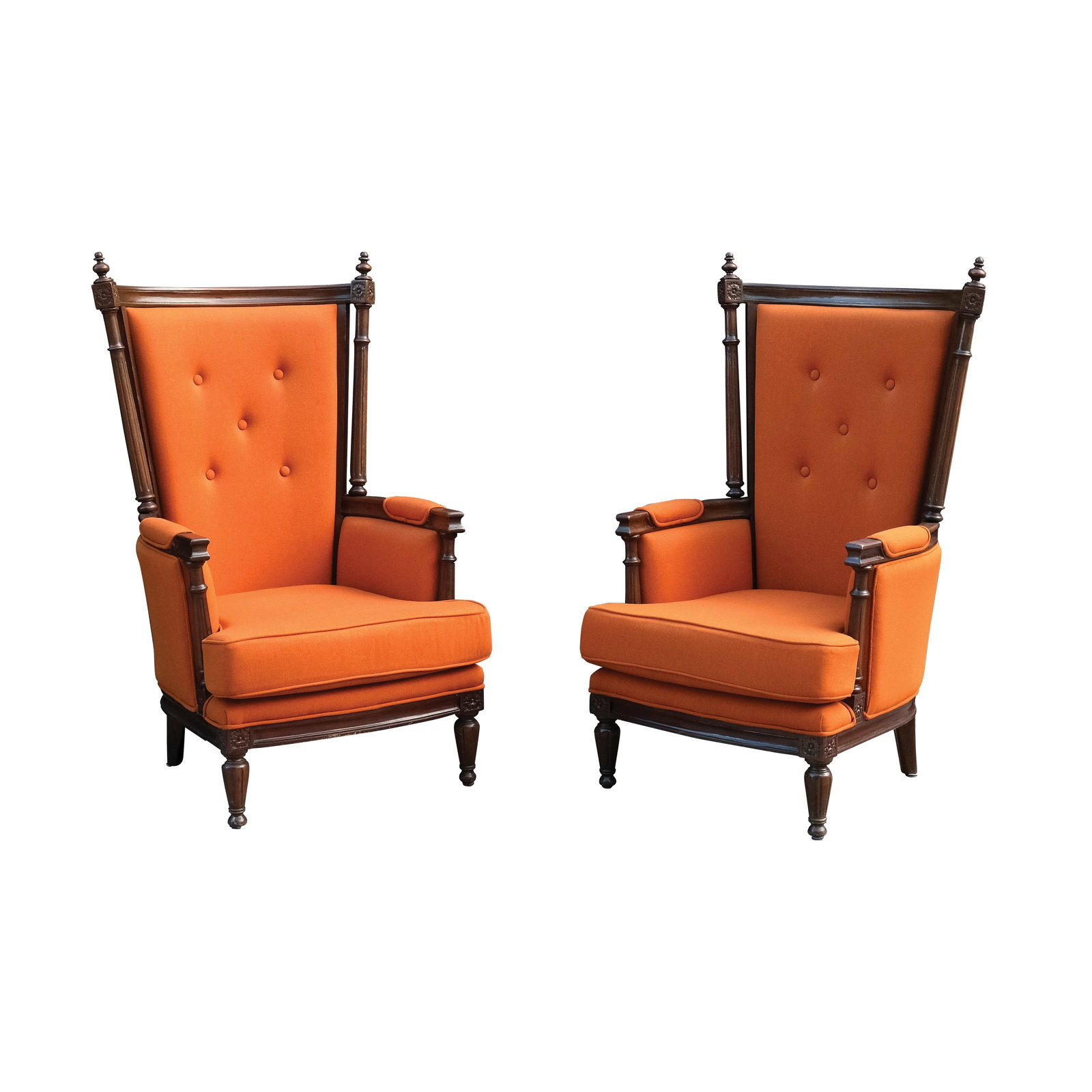 A Pair of Highback Chairs: PROPERTY FROM THE PEÑA - OLONDRIZ COLLECTION hardwood H: 46 1/2” (118 cm) each L: 25” (64 cm) each W: 23” (58 cm) each