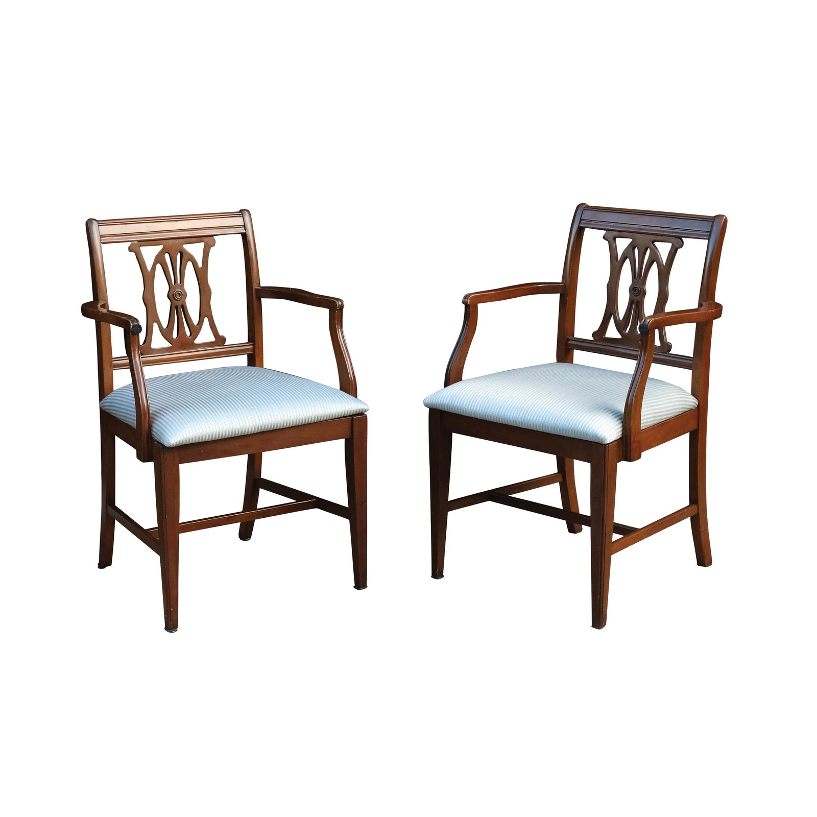 A Pair of Fauteuil Armchairs: PROPERTY FROM THE PEÑA - OLONDRIZ COLLECTION hardwood H: 35 1/4” (90 cm) each L: 22 3/4” (58 cm) each W: 19” (48 cm) each