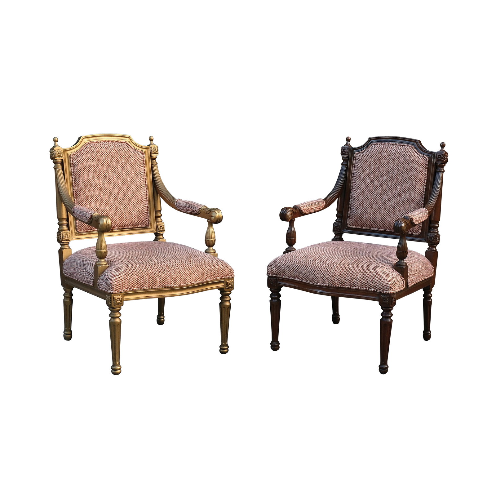 A Pair of Fauteuil Armchairs: PROPERTY FROM THE PEÑA - OLONDRIZ COLLECTION hardwood H: 38 1/2”(98 cm) each L: 24 3/4” (63 cm) each W: 25” (64 cm) each