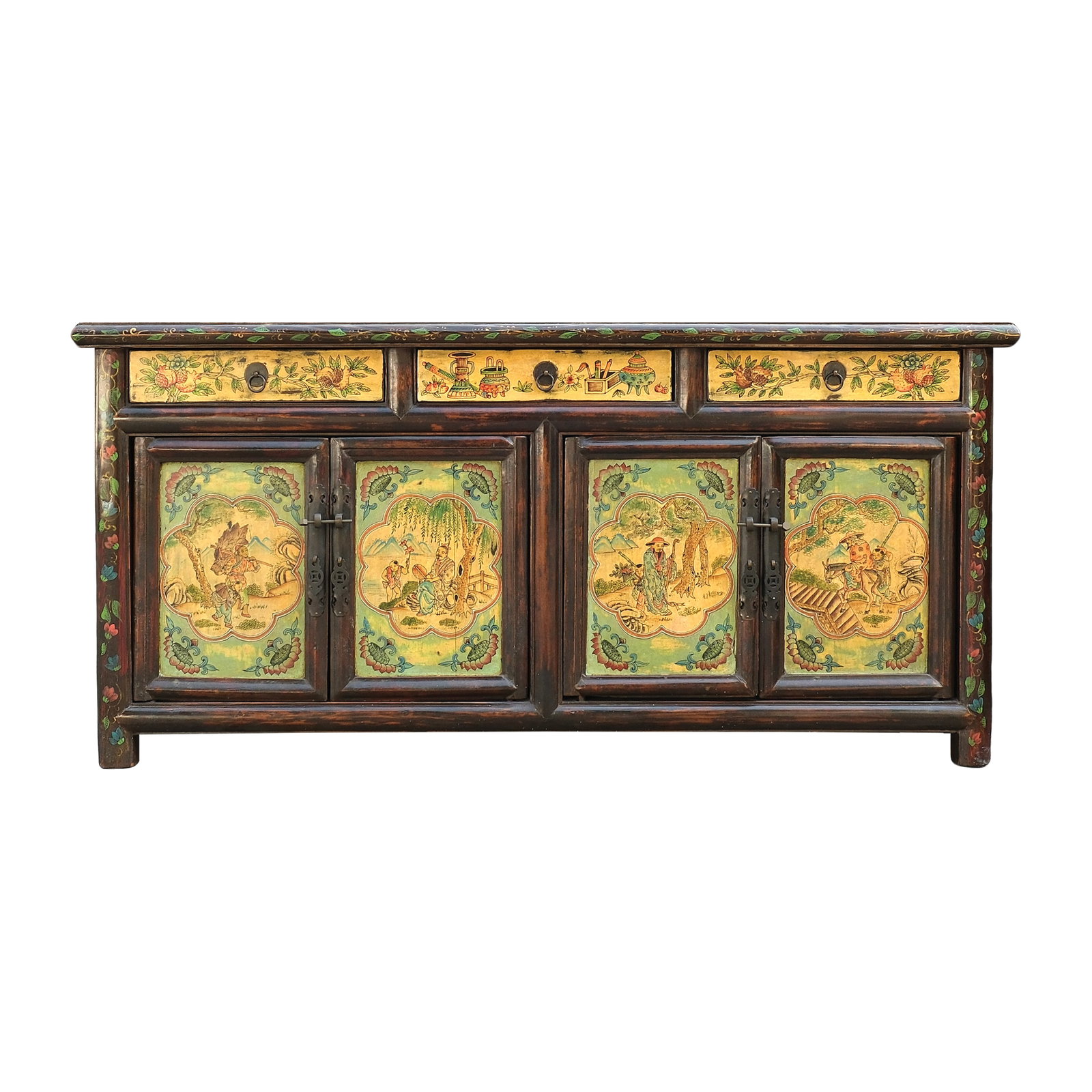 An Oriental Mini Sideboard: PROPERTY FROM THE PEÑA - OLONDRIZ COLLECTION hardwood H: 26 1/2” (67 cm) L: 55 1/2” (141 cm) W: 15” (38 cm)