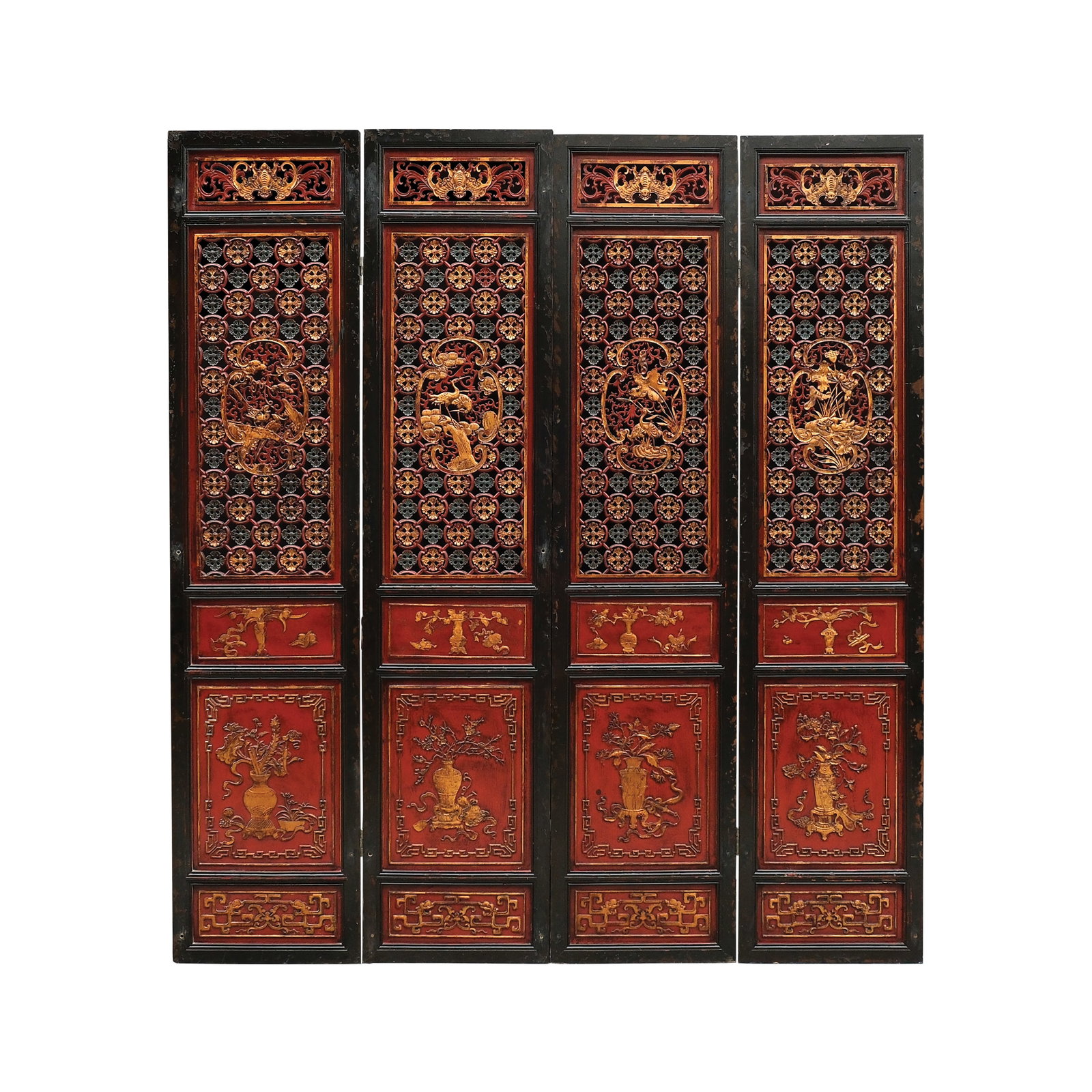An Oriental Four Panel Screen or Room Divider (1 of 1)